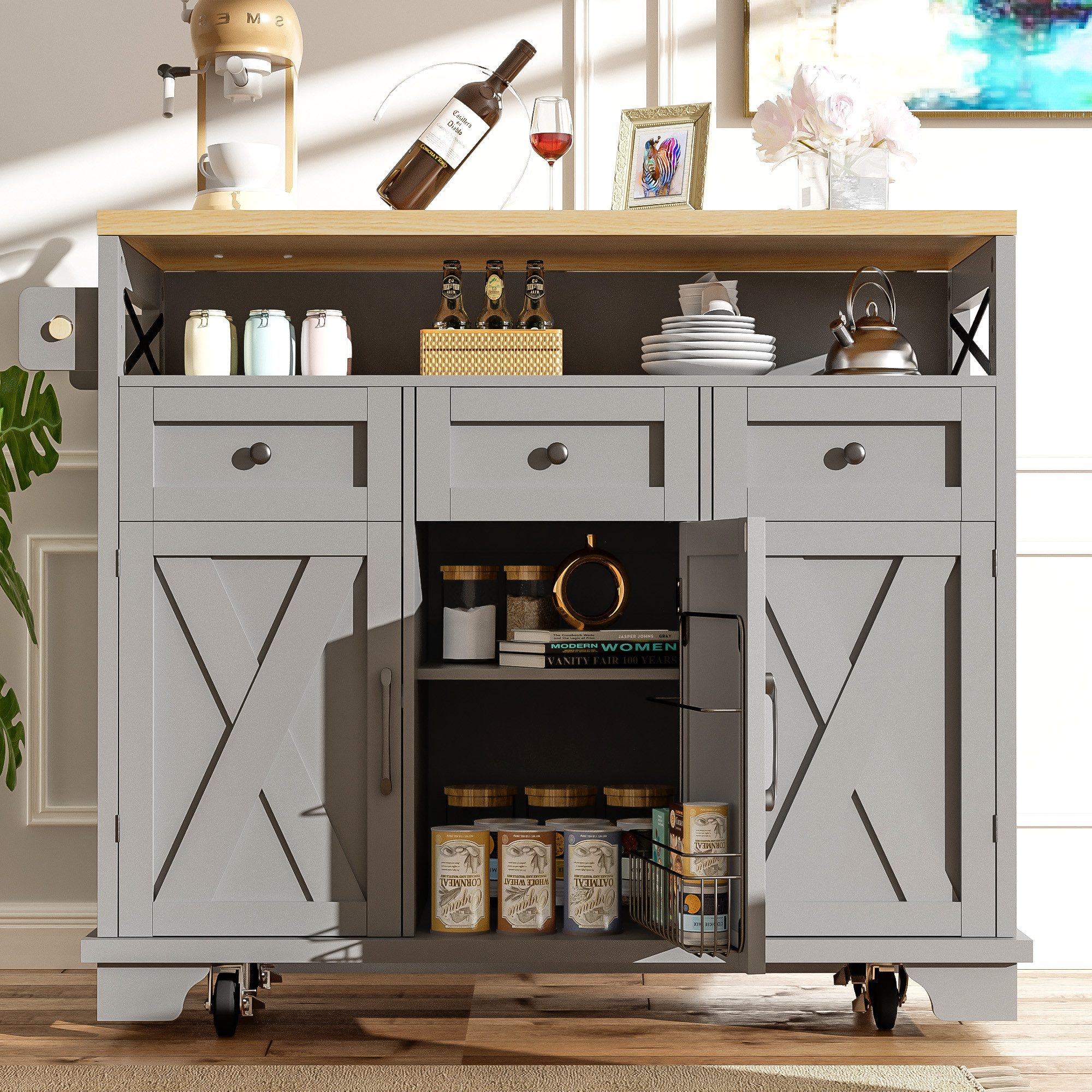 Flieks Küchenwagen Kücheninsel mit erweiterbare Arbeitsplatte günstig online kaufen