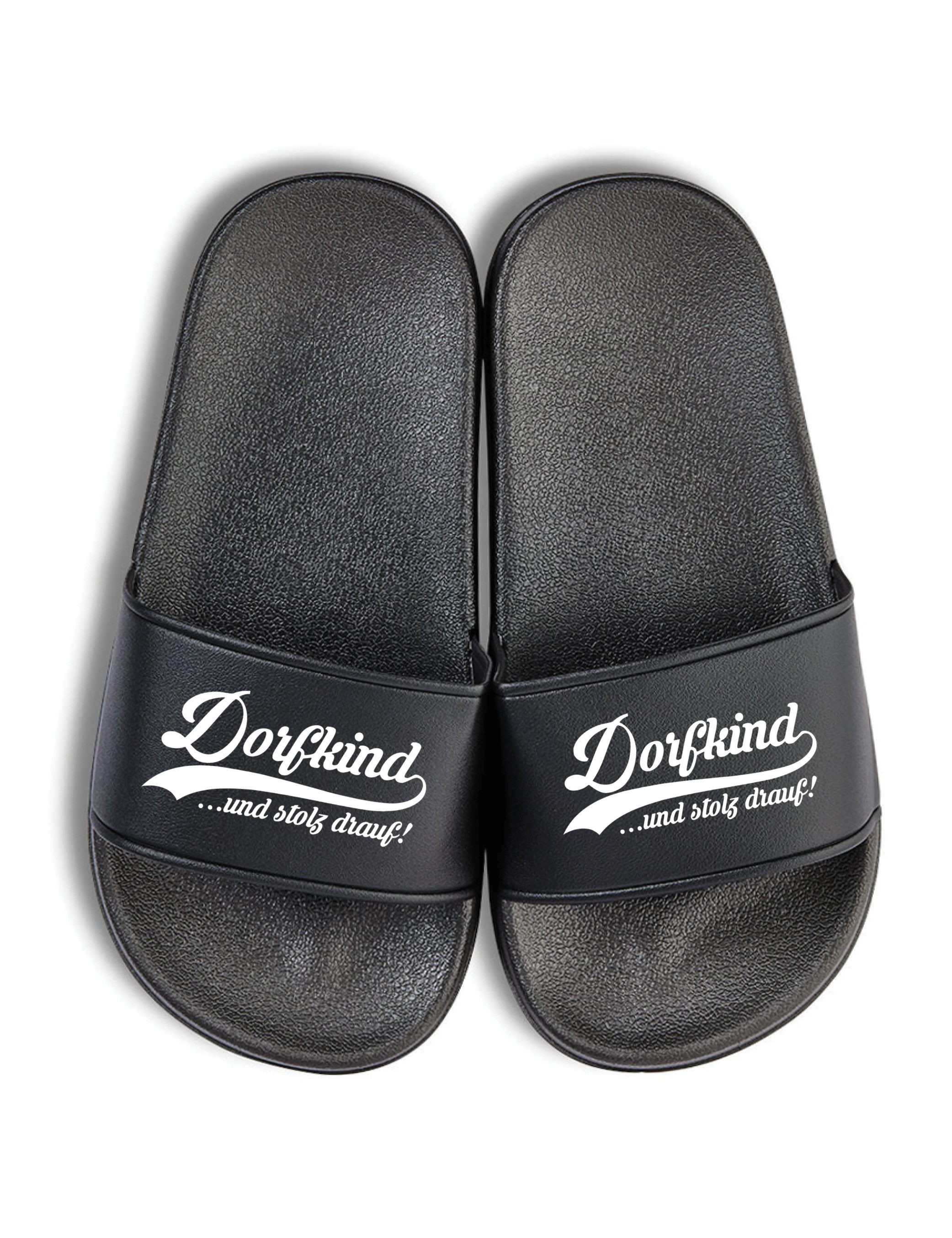 Dorfkind Kinder Badelatschen Flip Flops Fun-Print lustig Geschenk Badeschuh