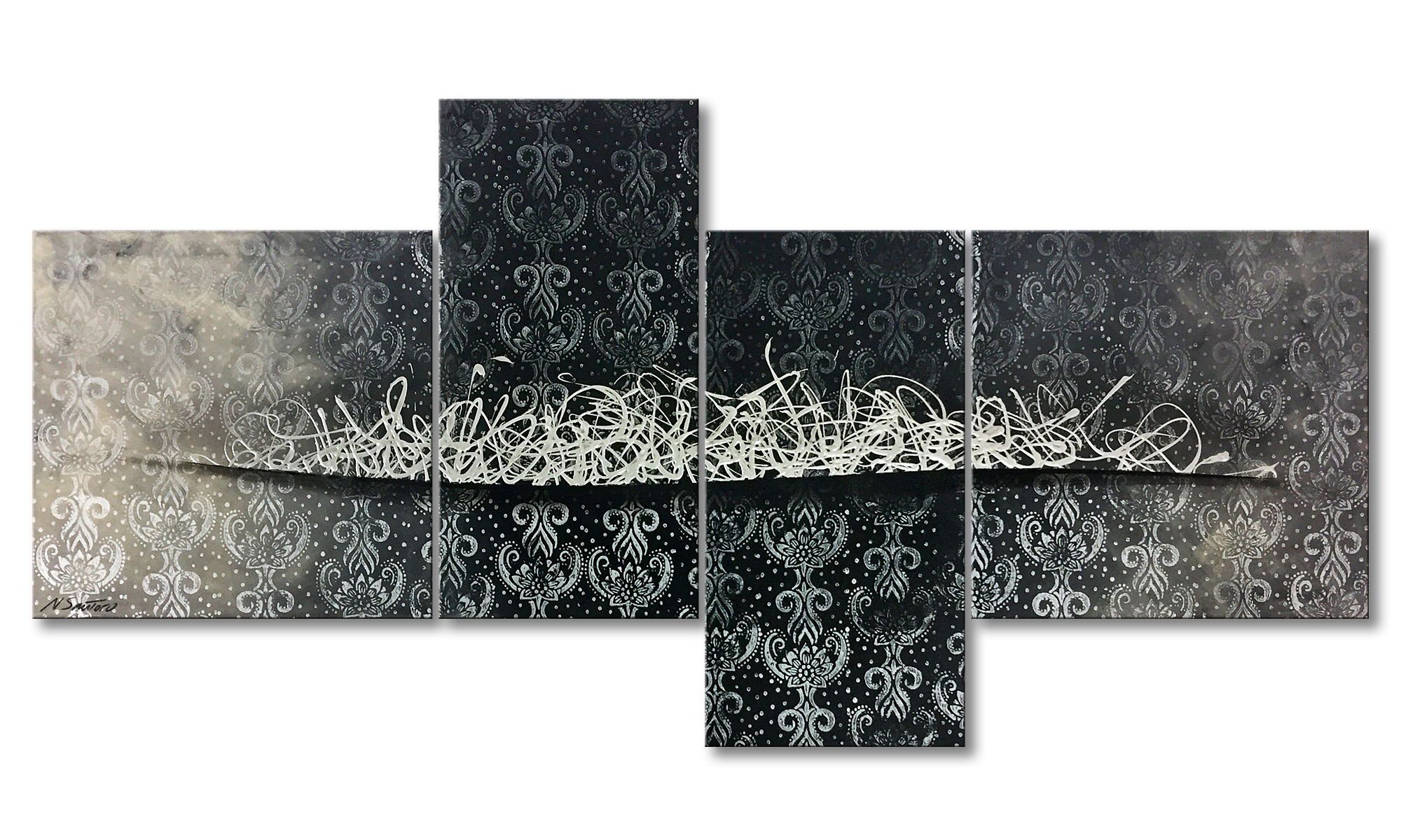 WandbilderXXL Gemälde Silver Mist 200 x 100 cm, Abstraktes Gemälde, handgemaltes Unikat