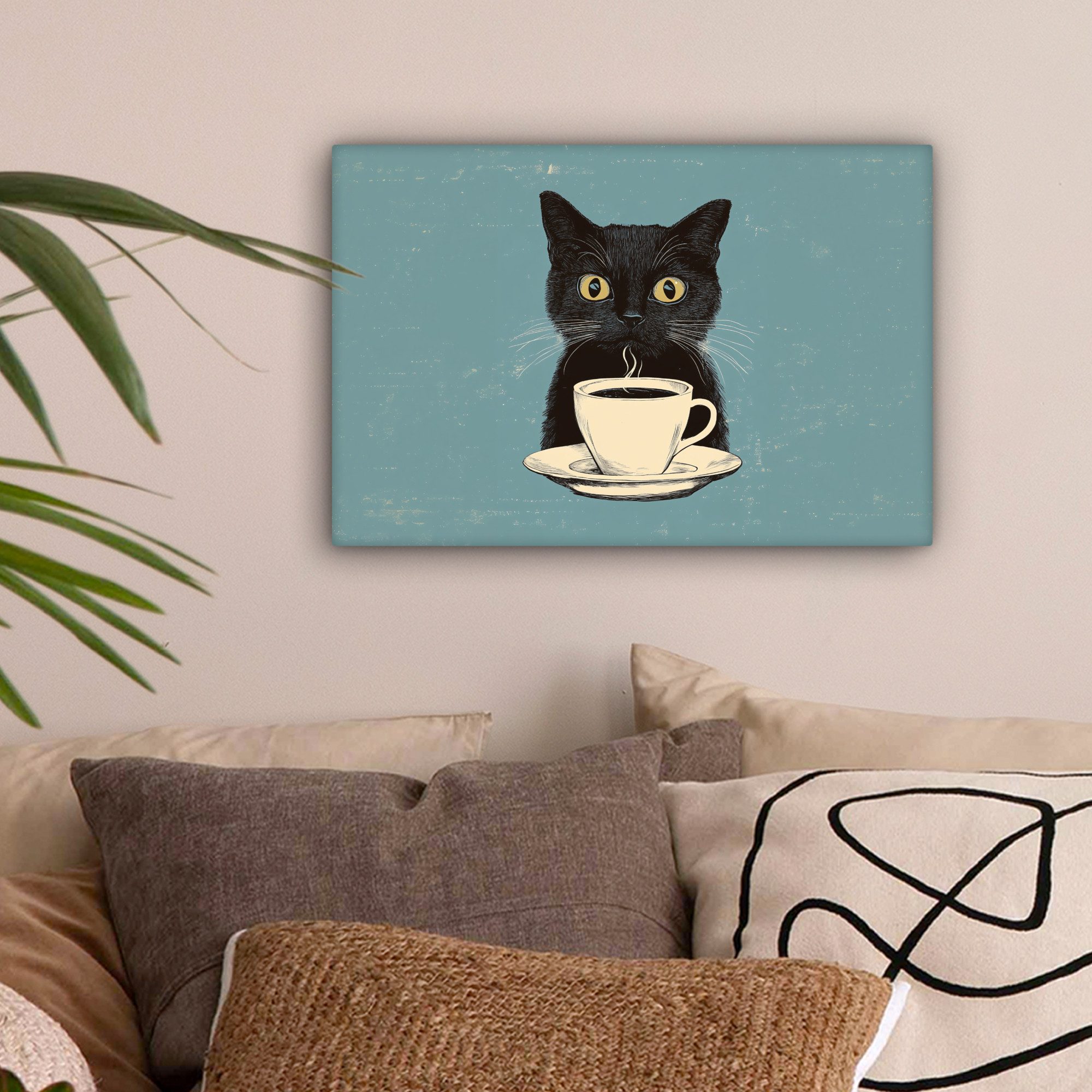OneMillionCanvasses® Leinwandbild Katze - Schwarz - Kaffee - Minimalistisch günstig online kaufen