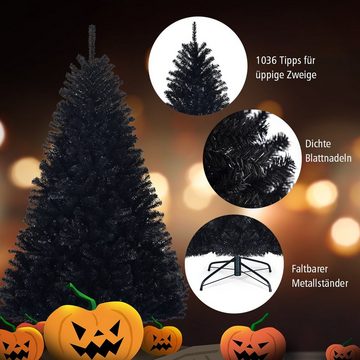 COSTWAY Künstlicher Weihnachtsbaum »Tannenbaum«, 180cm, mit 1036 PVC Spitzen, Klappsystem & Metallständer, schwarz
