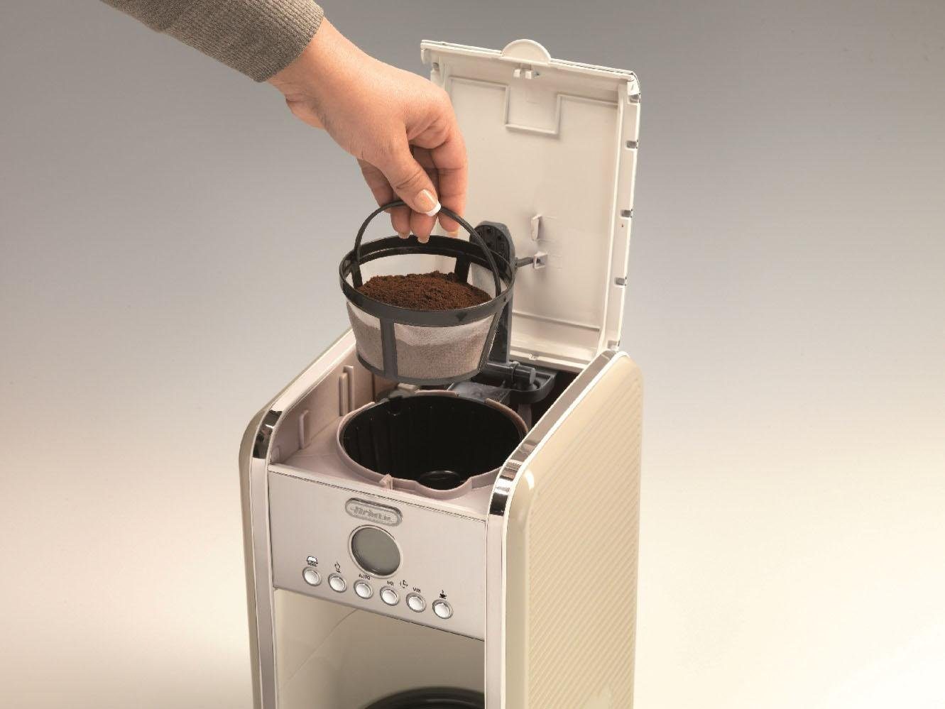 Kaffeezubereitung Filterkaffeemaschine cremefarben, Vintage Ariete 1,5l Startzeit Kaffeekanne, 1342, Permanentfilter, programmierbar