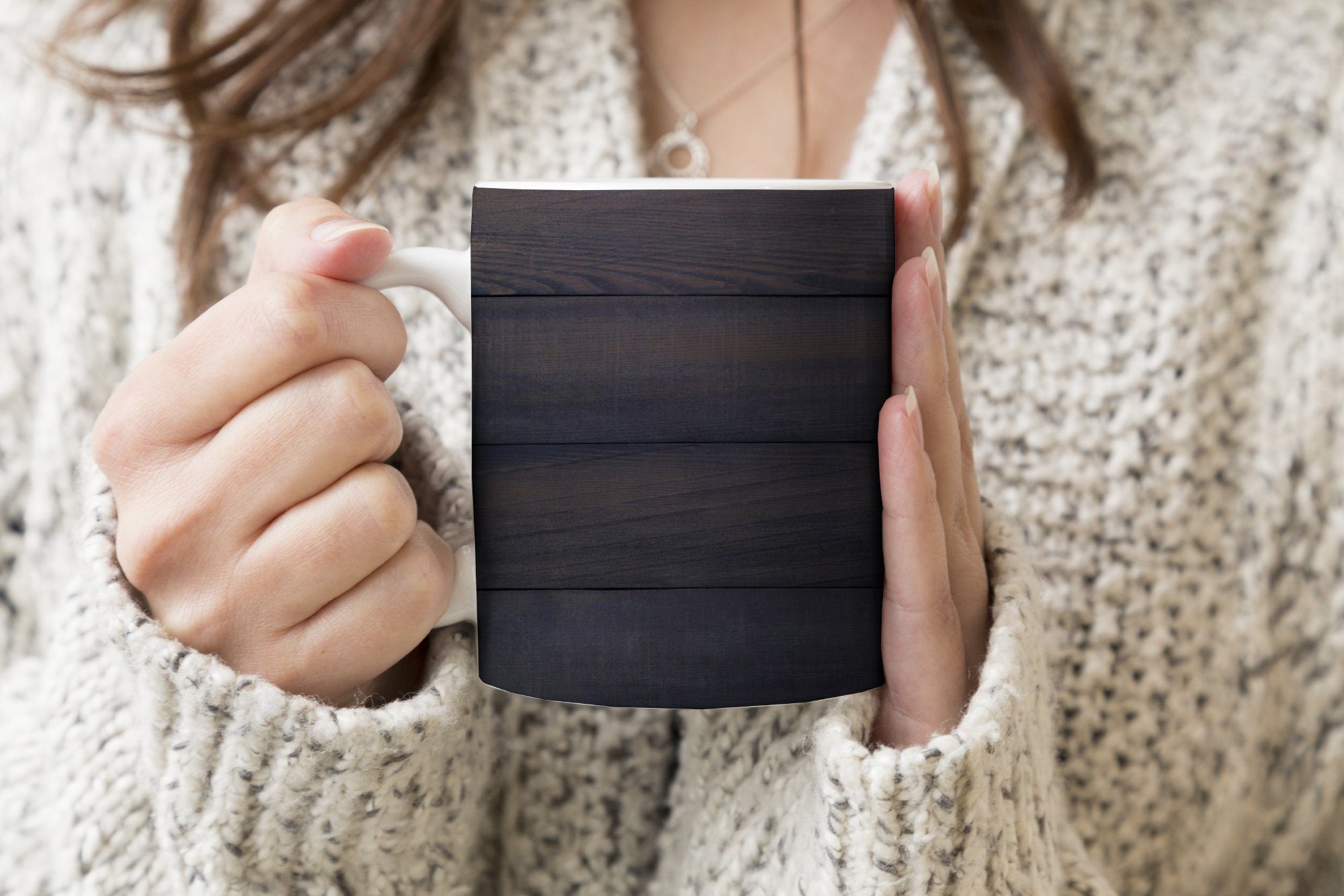 einer Plankenstruktur, Teetasse, Tasse Teetasse, mit Becher, MuchoWow Geschenk Hintergrund Kaffeetassen, Schwarzer Keramik,