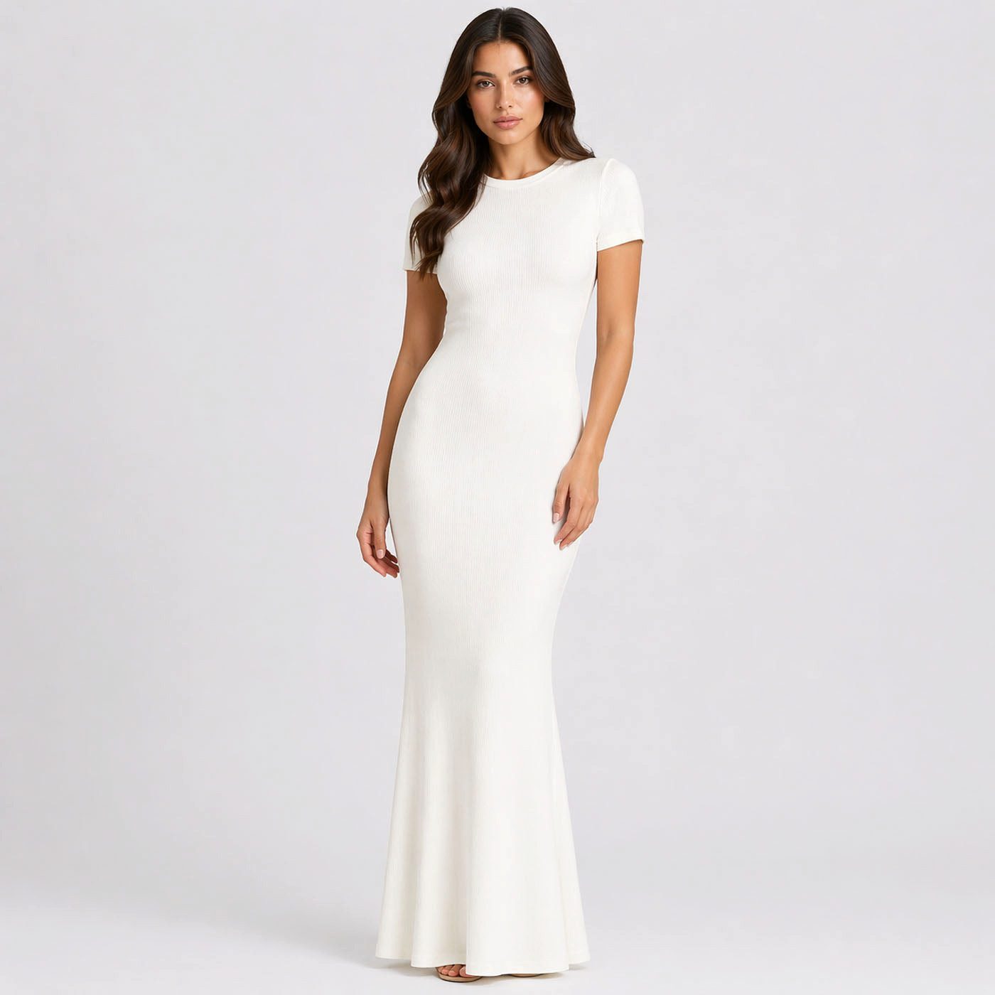 cfab (creamy fabrics) Jerseykleid Ribbed Tank Top Maxikleid-Snow White-2XL (1-tlg)