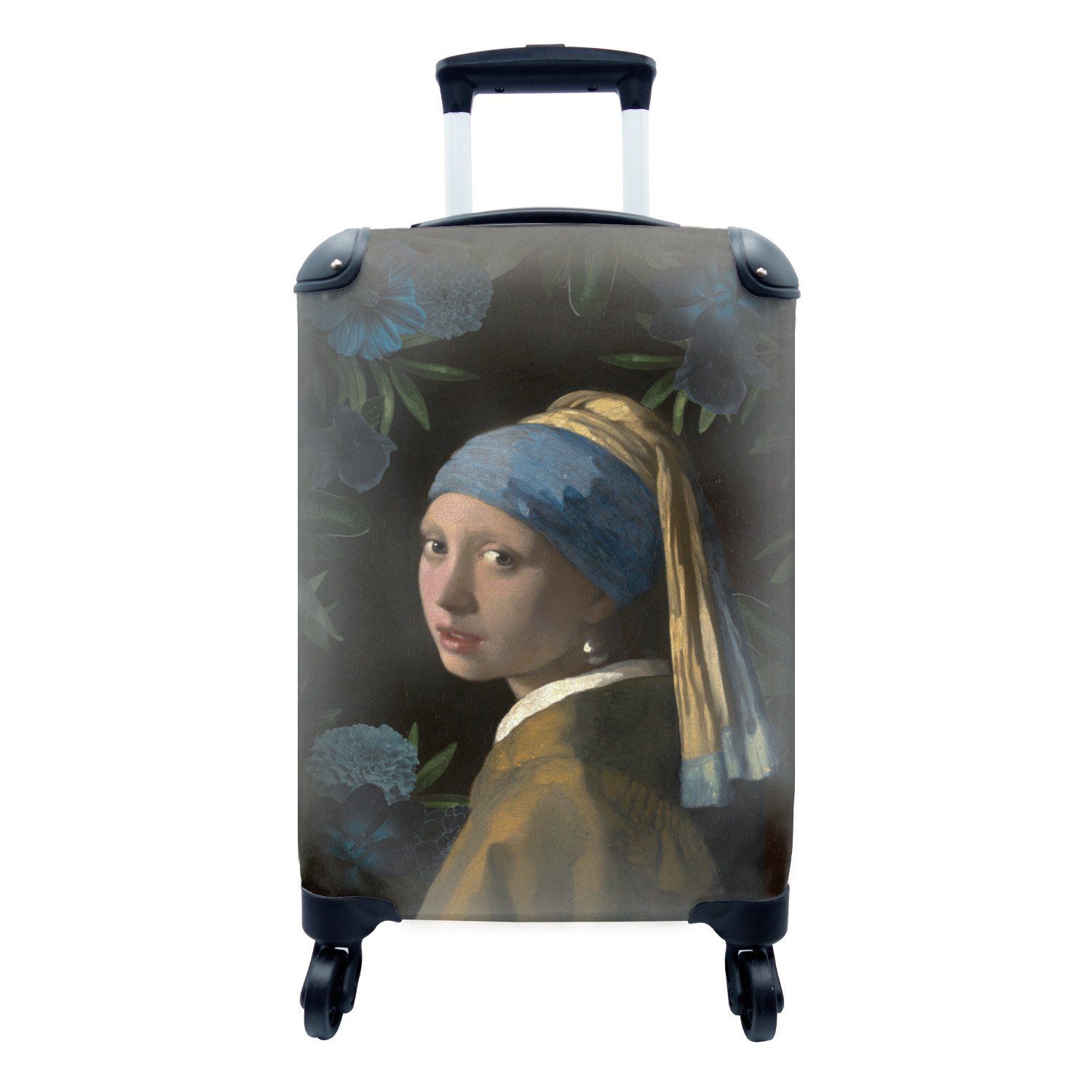 MuchoWow Handgepäckkoffer Das Mädchen mit dem Perlenohrring - Johannes Vermeer - Blumen, 4 Rollen, Reisetasche mit rollen, Handgepäck für Ferien, Trolley, Reisekoffer