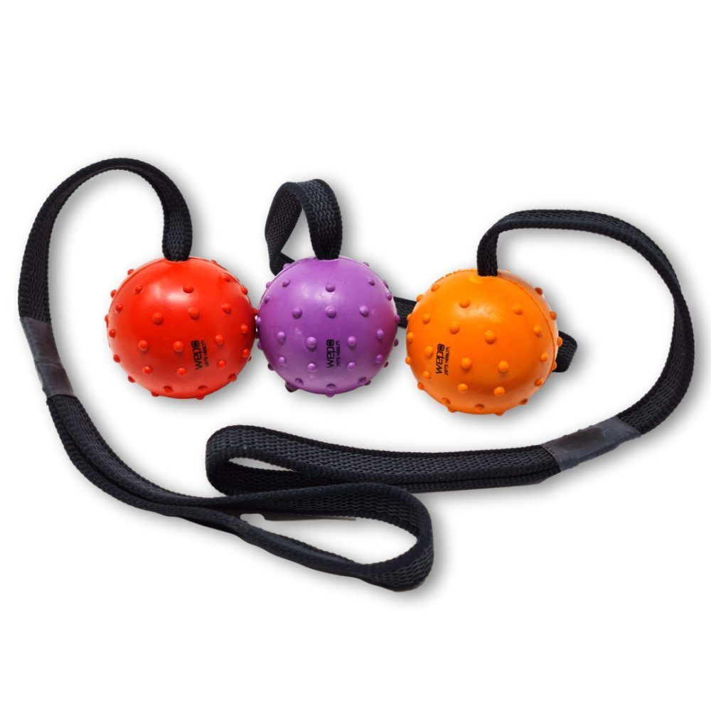 WEPO Schleuderball Hundespielzeug - Hunde Ball zum Werfen & Apportieren (Set, 3er Set Wurfball in Lila, Orange & Rot), Ø 6cm