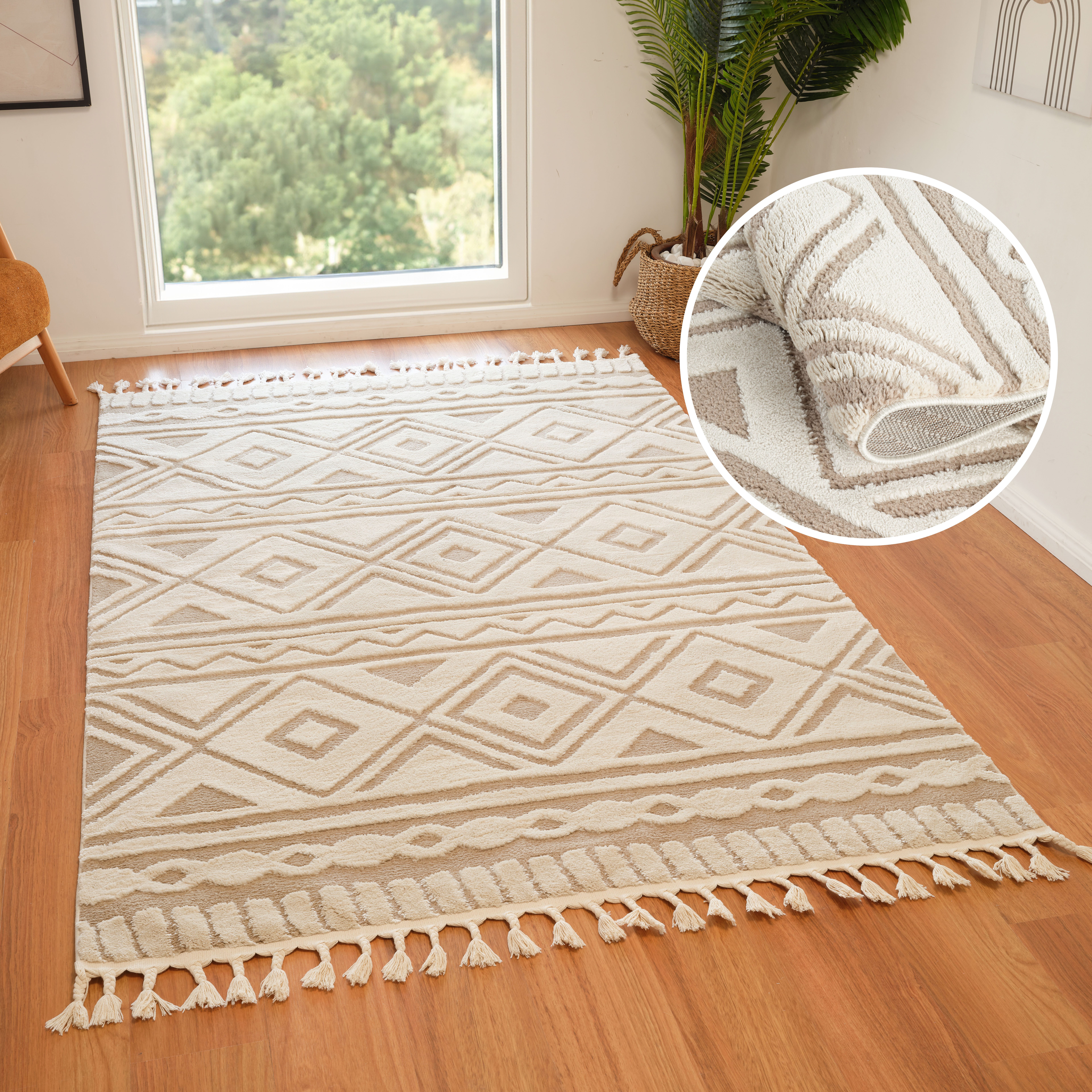 MY HOME Leonique Teppich Bonvo, rechteckig, Höhe: 19 mm, mit Fransen, Hoch-Tief-Struktur, Wohnzimmer, Schlafzimmer, Boho-Style