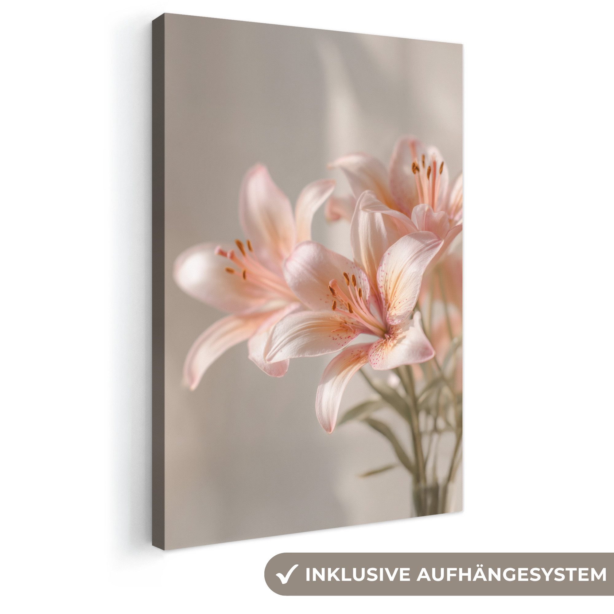 OneMillionCanvasses® Leinwandbild Lilien - Staubgefäße - Rosa - Unscharf, Fotodruck (1 St), Leinwand Canvas Wandbild, Wanddekoration 20x30 cm