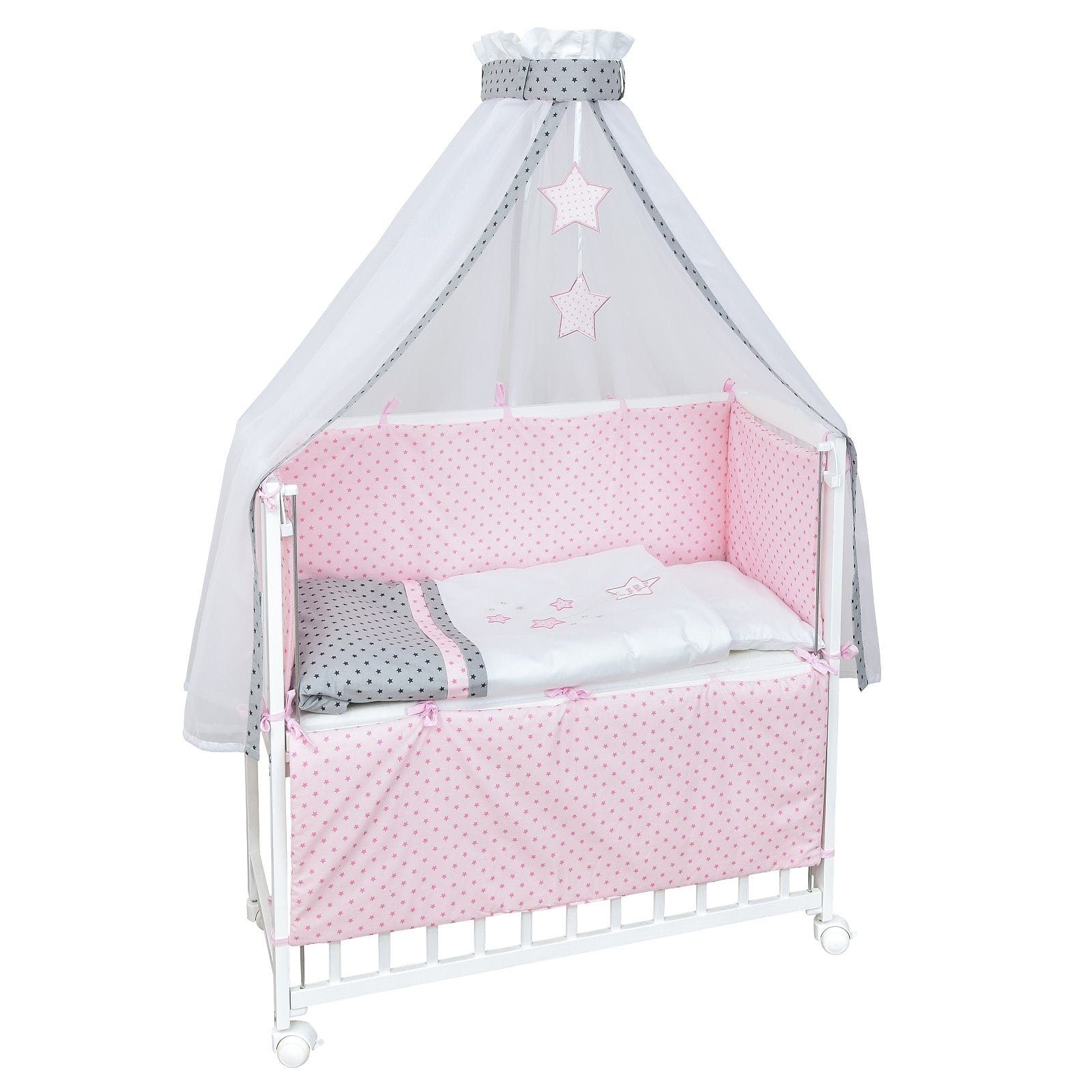 Baby-Delux Beistellbett Babybett Magic Stars Rosa, Stillbett 90x40 weiß höhenverstellbar, Matratze inkl. komplett Set