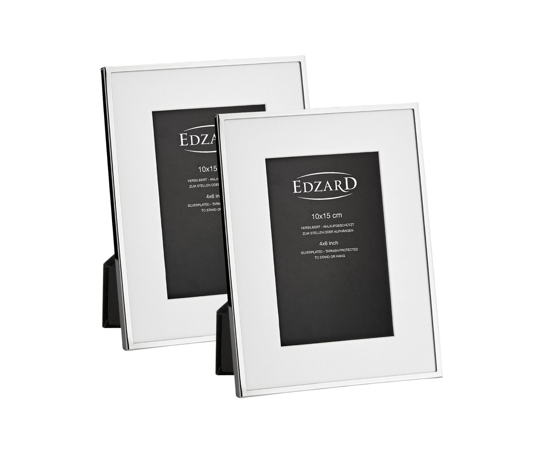 EDZARD Bilderrahmen 2er Set Bilderrahmen Rimini (10x15 cm), Passepartout, edel versilbert, anlaufgeschützt, 2 Aufhänger