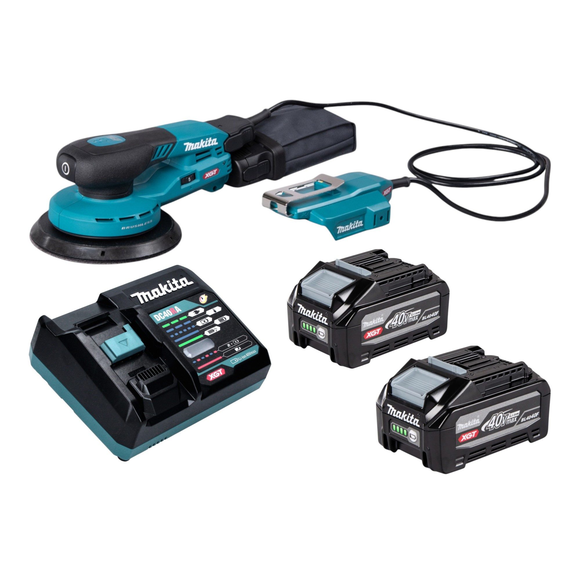 Makita Akku-Exzenterschleifer BO 004 CGU201 40V max. 150mm 3,0mm Hub + 2x Akku 4,0 Ah + Ladegerät