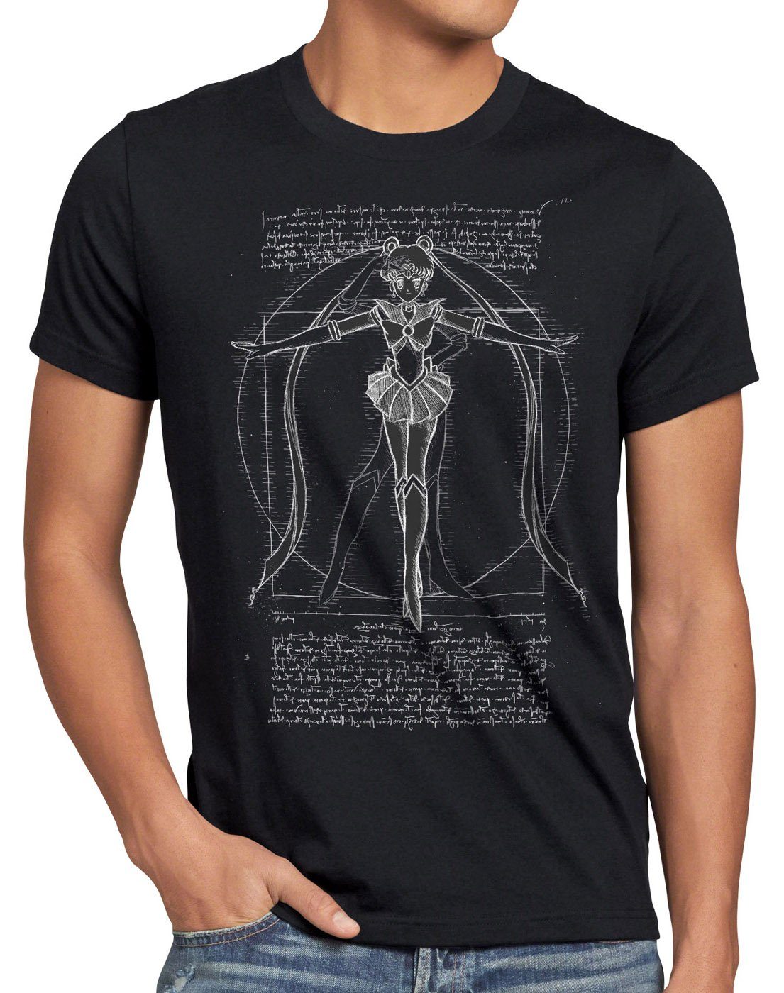 style3 Print-Shirt Herren T-Shirt schwarz Vitruvianische sailor anime moon luna mondstein Bunny
