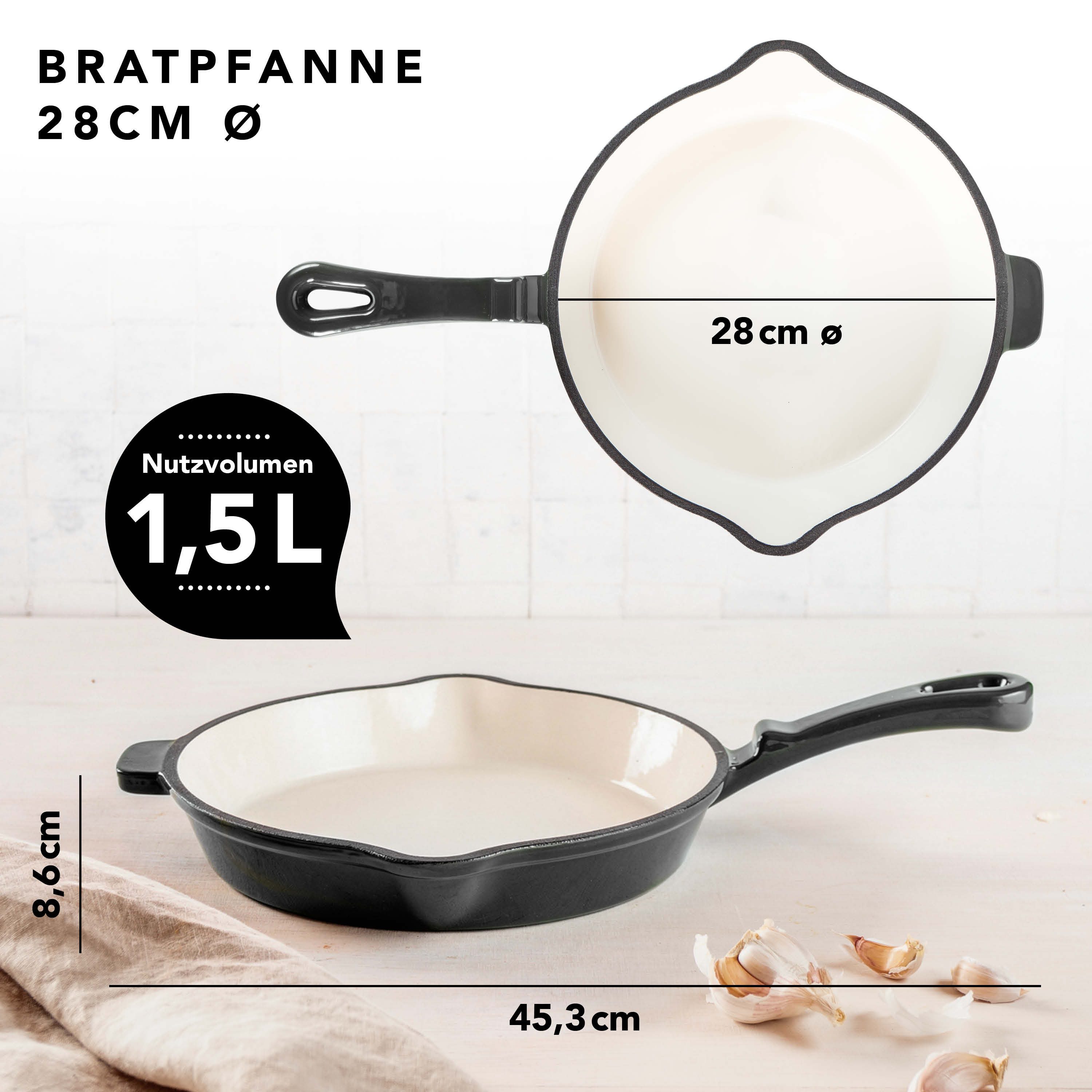 RÖMERTOPF Bratpfanne Gusseisen Brattpfanne 28cm Schwarz, Gusseisen (Set, Set), Alle Herdarten inkl. Induktion, bis 250 °C