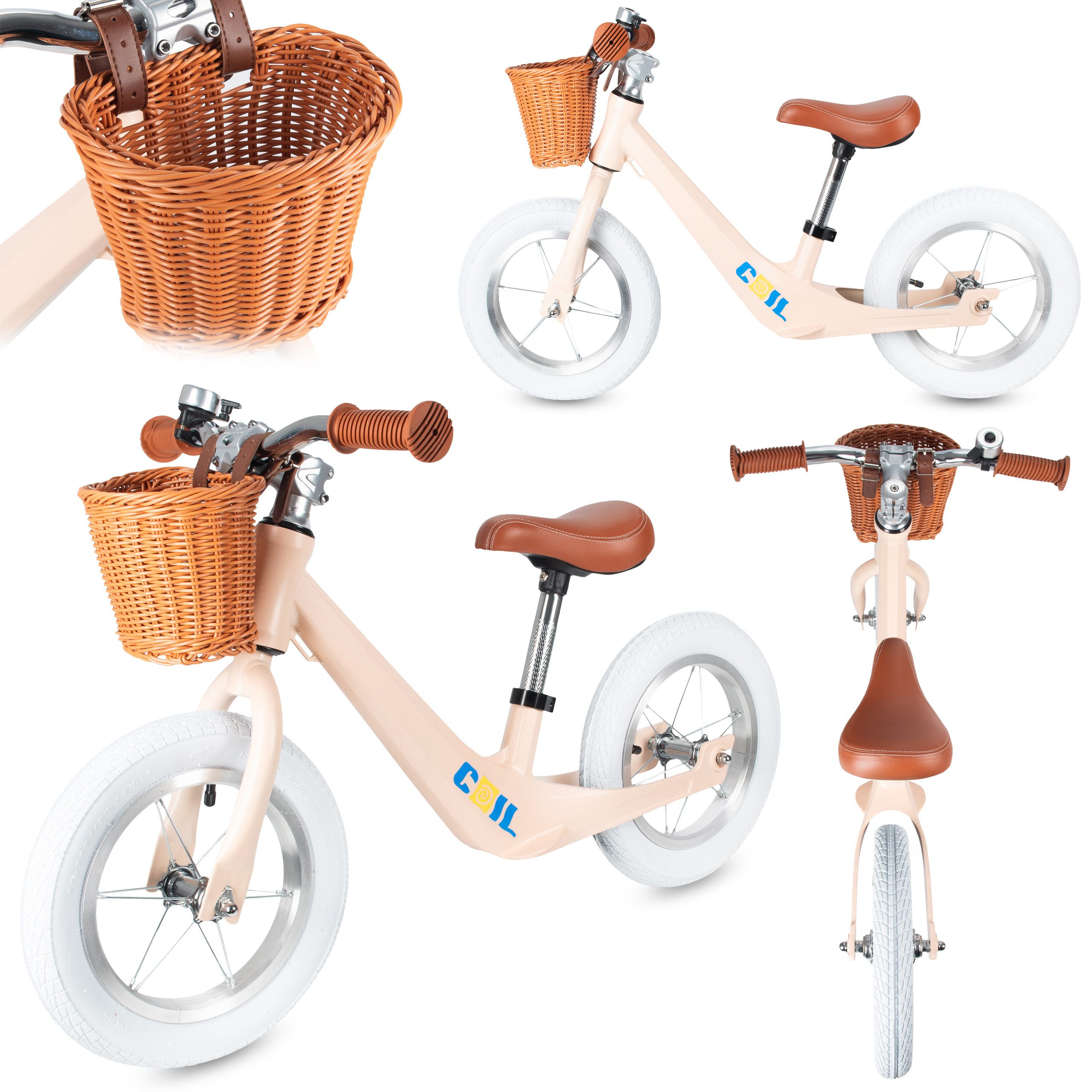 COIL Fahrrad-Laufrad Lauflernrad, Kinderlaufrad, Rutscher, Balance Bike (ab 2 Jahren und bis 30 kg), Rahmen aus Magnesiumlegierung, 12-Zoll-Lufträder, Korb, Klingel