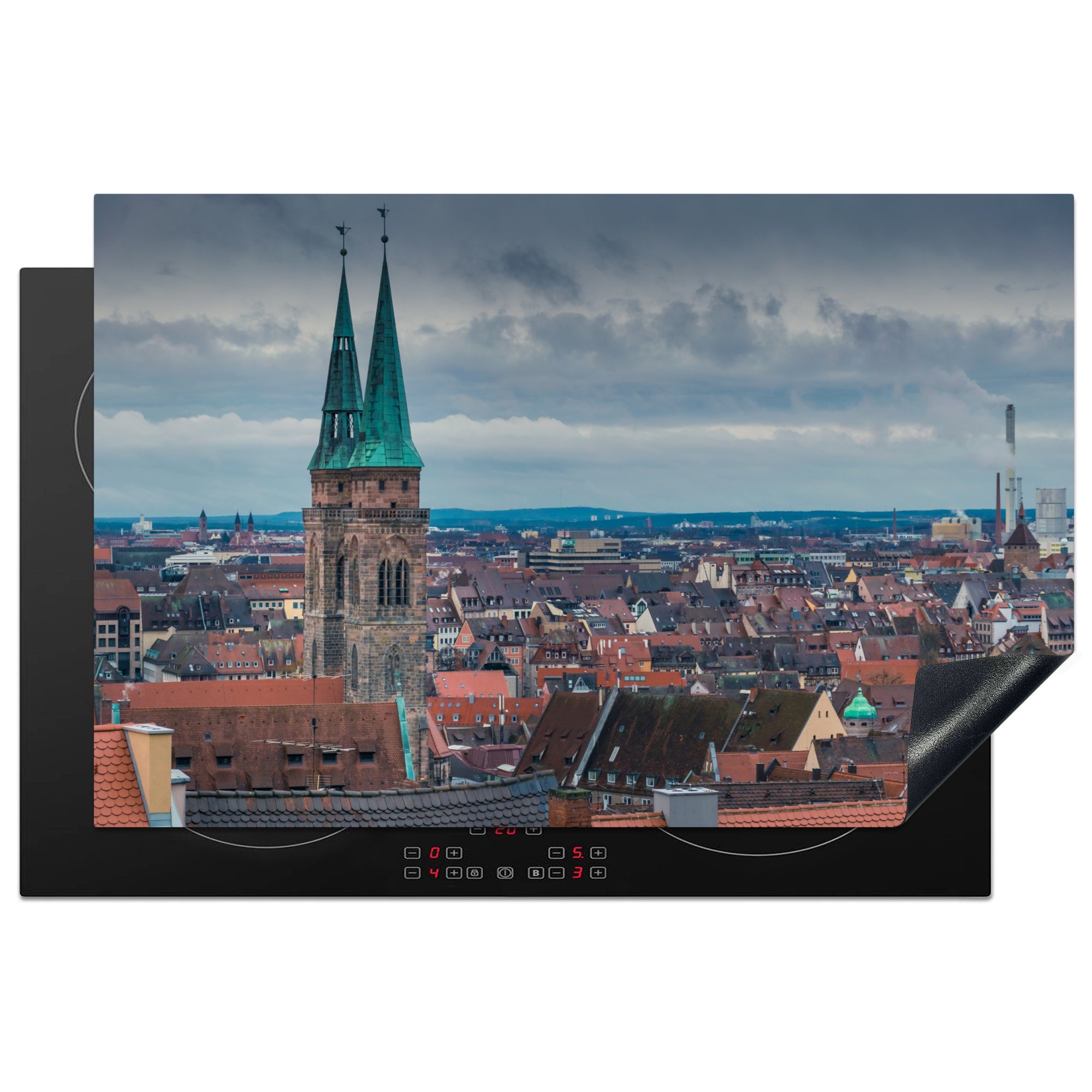 MuchoWow Herdblende-/Abdeckplatte Blick über die deutsche Stadt Nürnberg, Vinyl, (1 tlg), 81x52 cm, Induktionskochfeld Schutz für die küche, Ceranfeldabdeckung