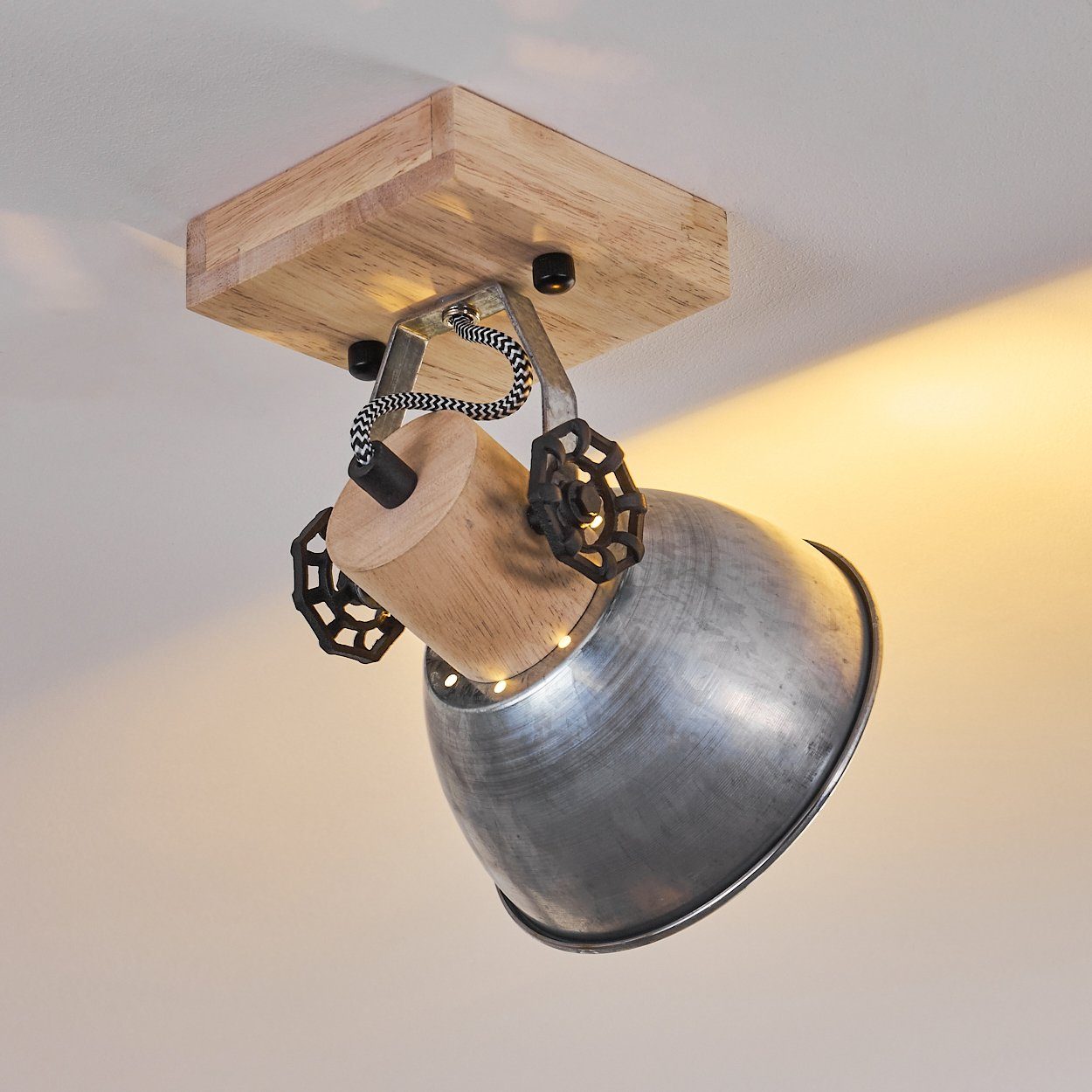 hofstein Deckenleuchte »Cotes« verstellbare im Fassung, Retro/Vintage Zink/Braun, in Design aus Leuchtmittel, 1xE27 Wandspot Wandlampe ohne Metall/Holz