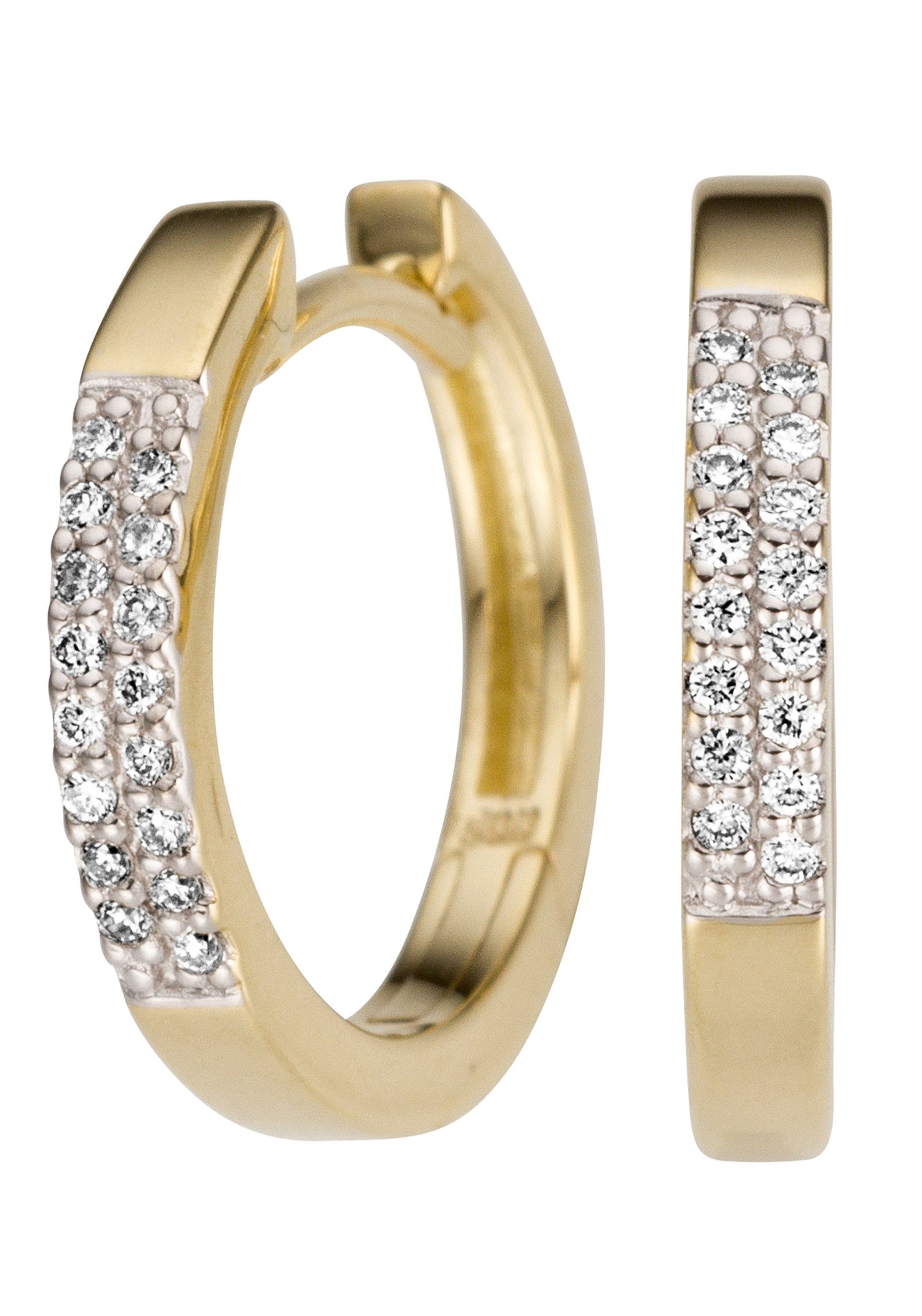 JOBO Paar Creolen Ohrringe 14 mm mit 32 Diamanten, 585 Gold