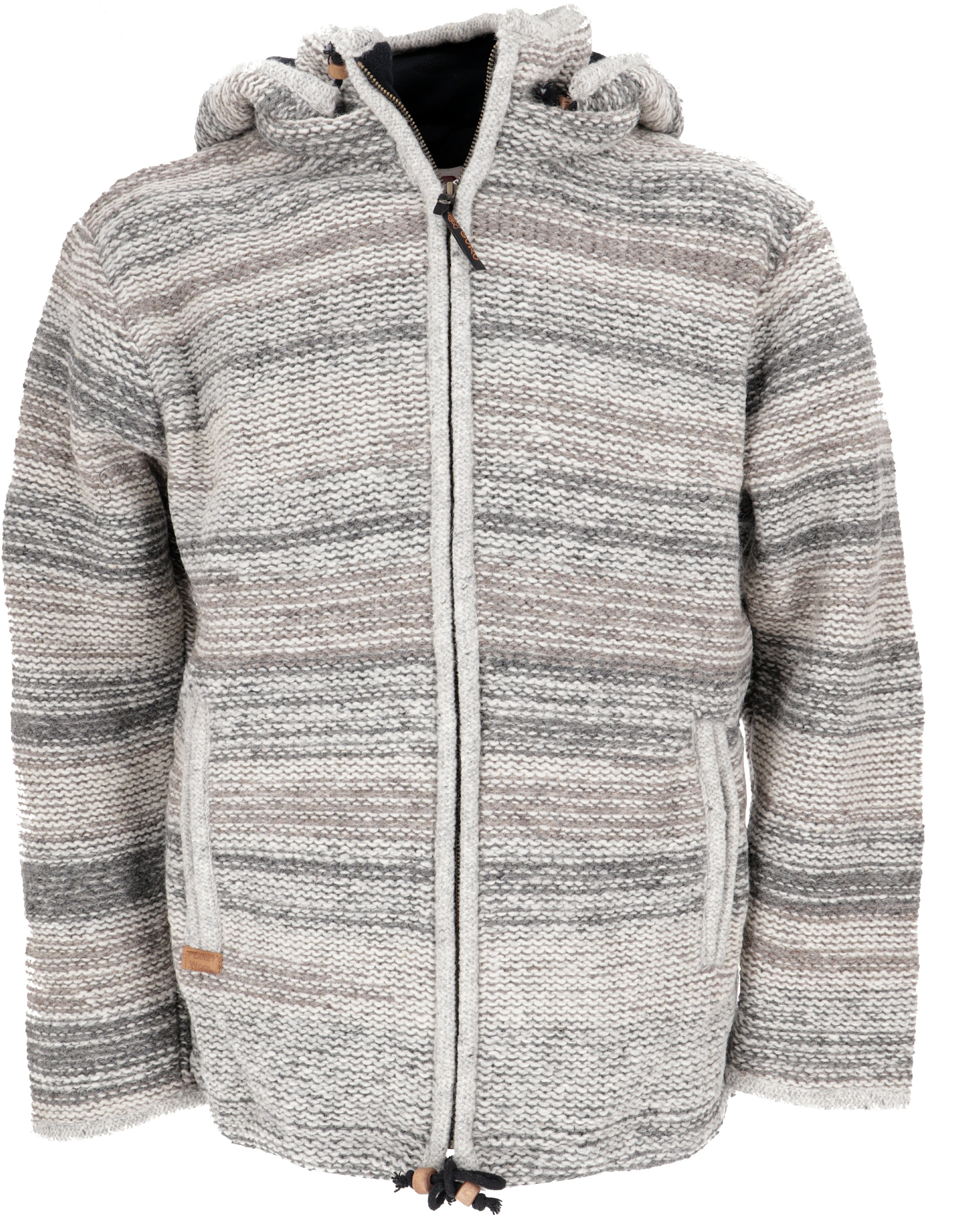Guru-Shop Strickjacke Kuschelige gefütterte Strickjacke, mellierte.. alternative Bekleidung