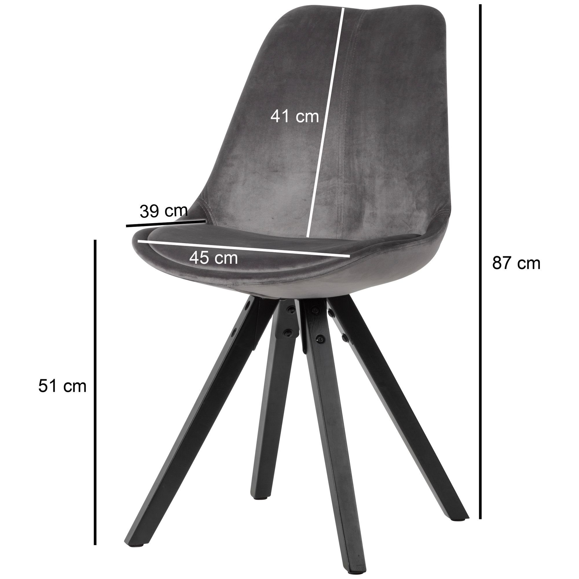 FINEBUY Esszimmerstuhl SuVa19966_1 (2er 110 Stoff Holzbeine schwarze Esszimmerstühle Modern Grau Samt Set | Grau Küchenstühle Dunkelgrau), kg