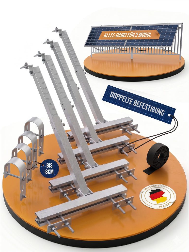Lichtblicker Solarmodul-Halterung Balkonkraftwerk Halterung Balkon, Zaun etc. für 1 oder 2 Module, (Modulbreite unabhängig. Modulhöhe unabhängig., Witterungsbeständiges Aluminium, Edelstahlhaken und -schrauben)