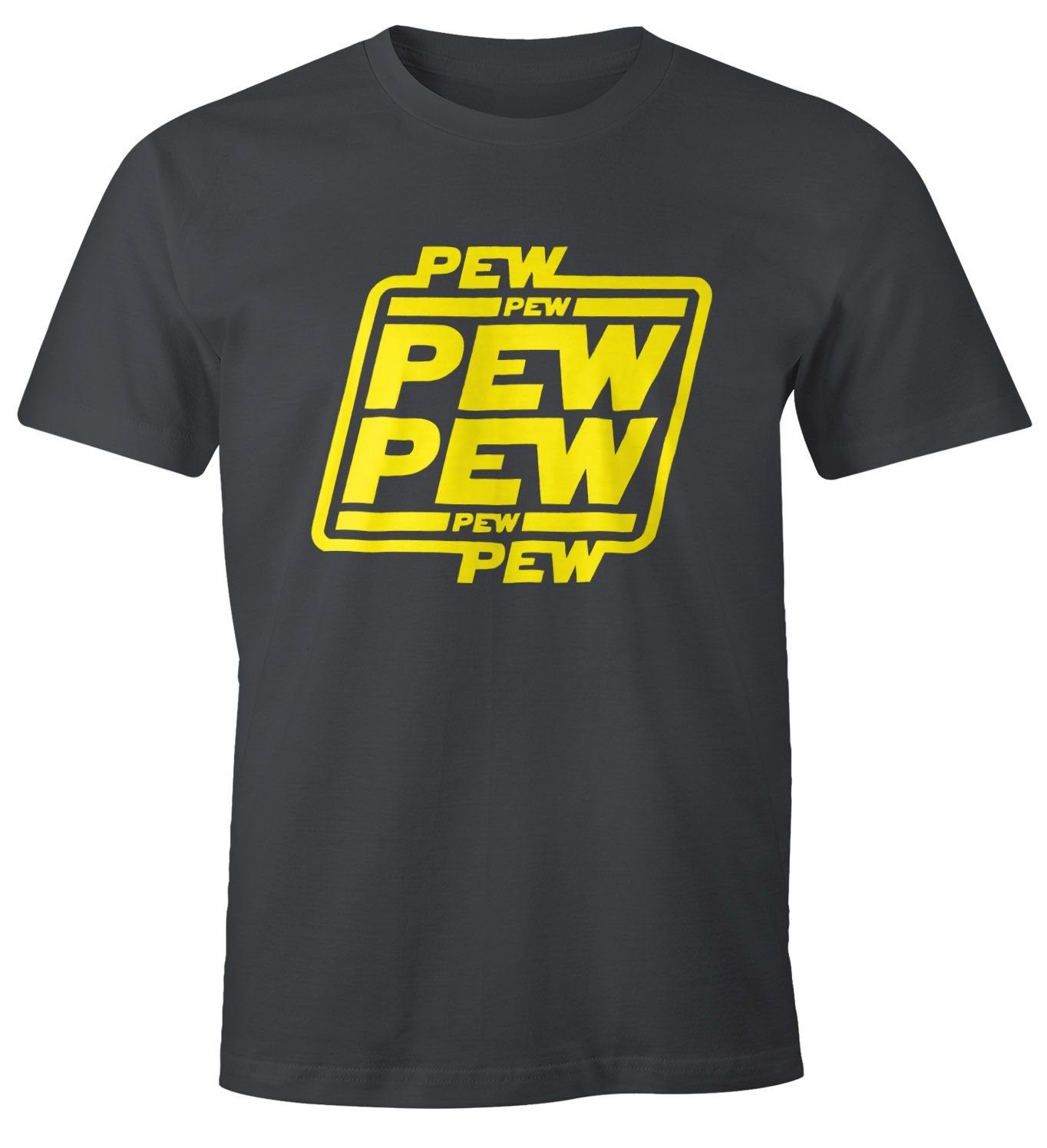 MoonWorks Print-Shirt Herren T-Shirt Pew Pew Pew Fun-Shirt Moonworks® mit Print grau