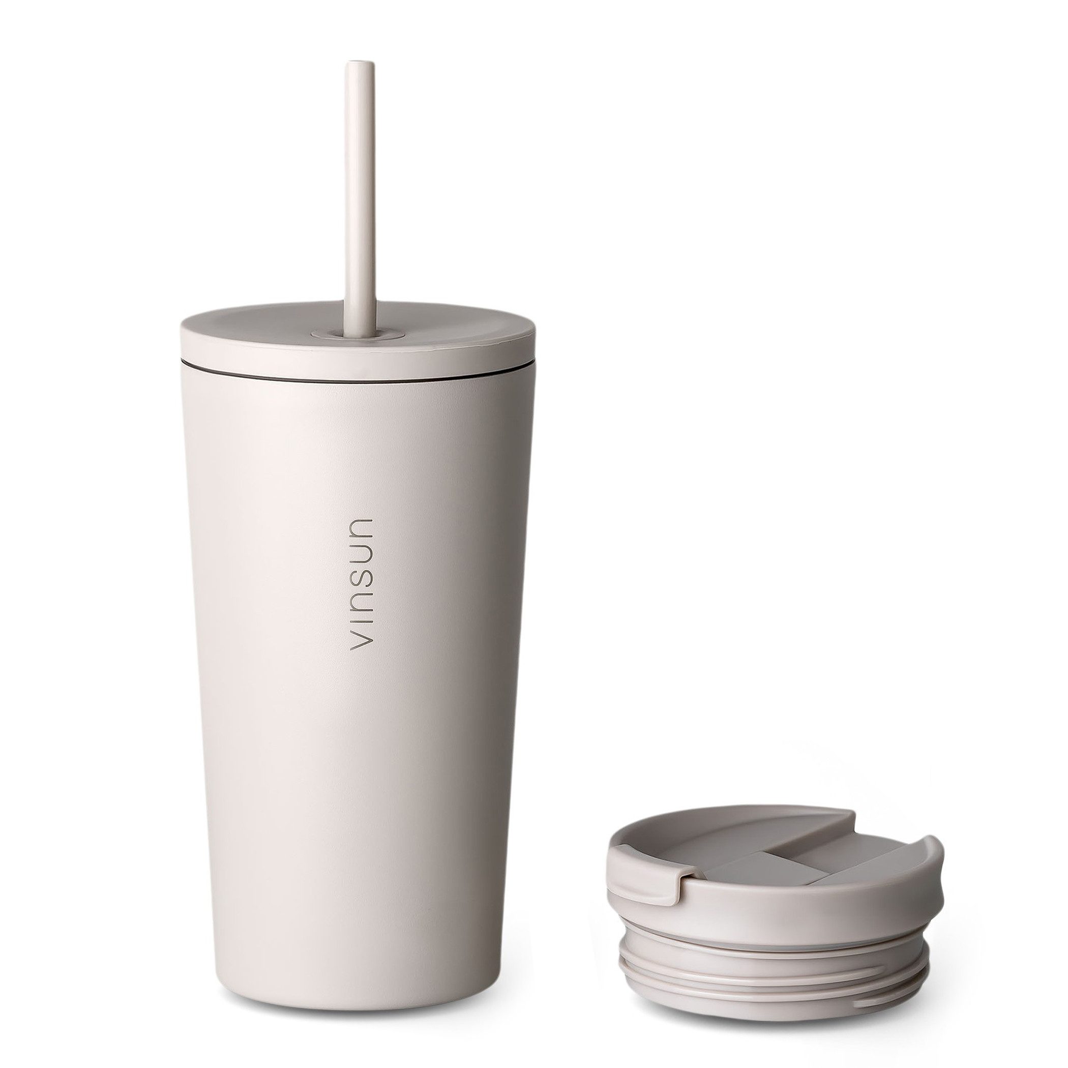 Vinsun Thermobecher Edelstahl Becher mit Strohhalm 480ml - Isolierbecher auslaufsicher, 4-tlg., Edelstahl, Doppelwandig isoliert, BPA frei, bruchfest, Kalt- und Heißgetränke