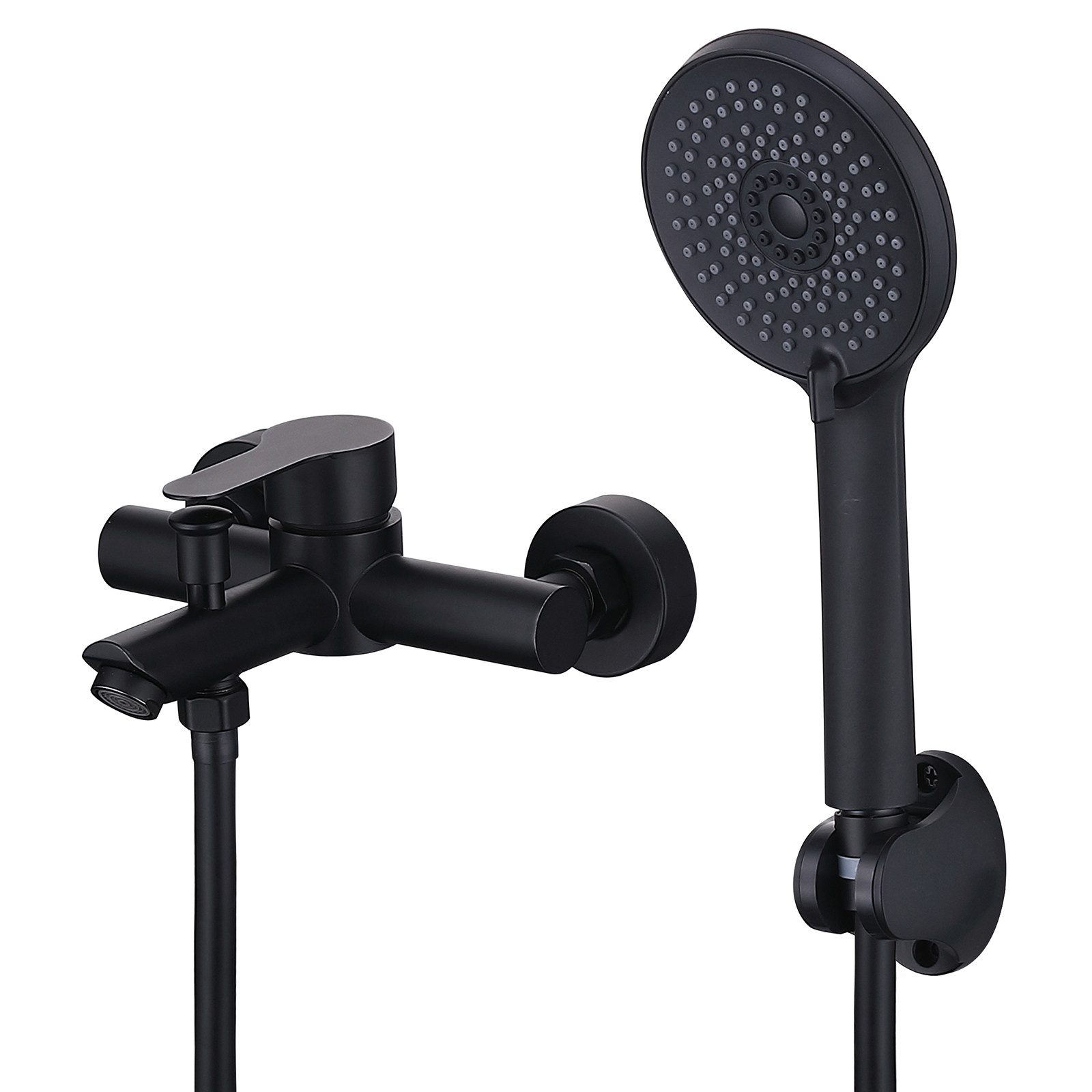 DESFAU Wannenarmatur Badewannenarmatur Set Schwarz mit 4-strahliger Handbrause,Edelstahl Badewannenarmatur Set Schwarz mit 4-strahliger Handbrause,Edelstahl