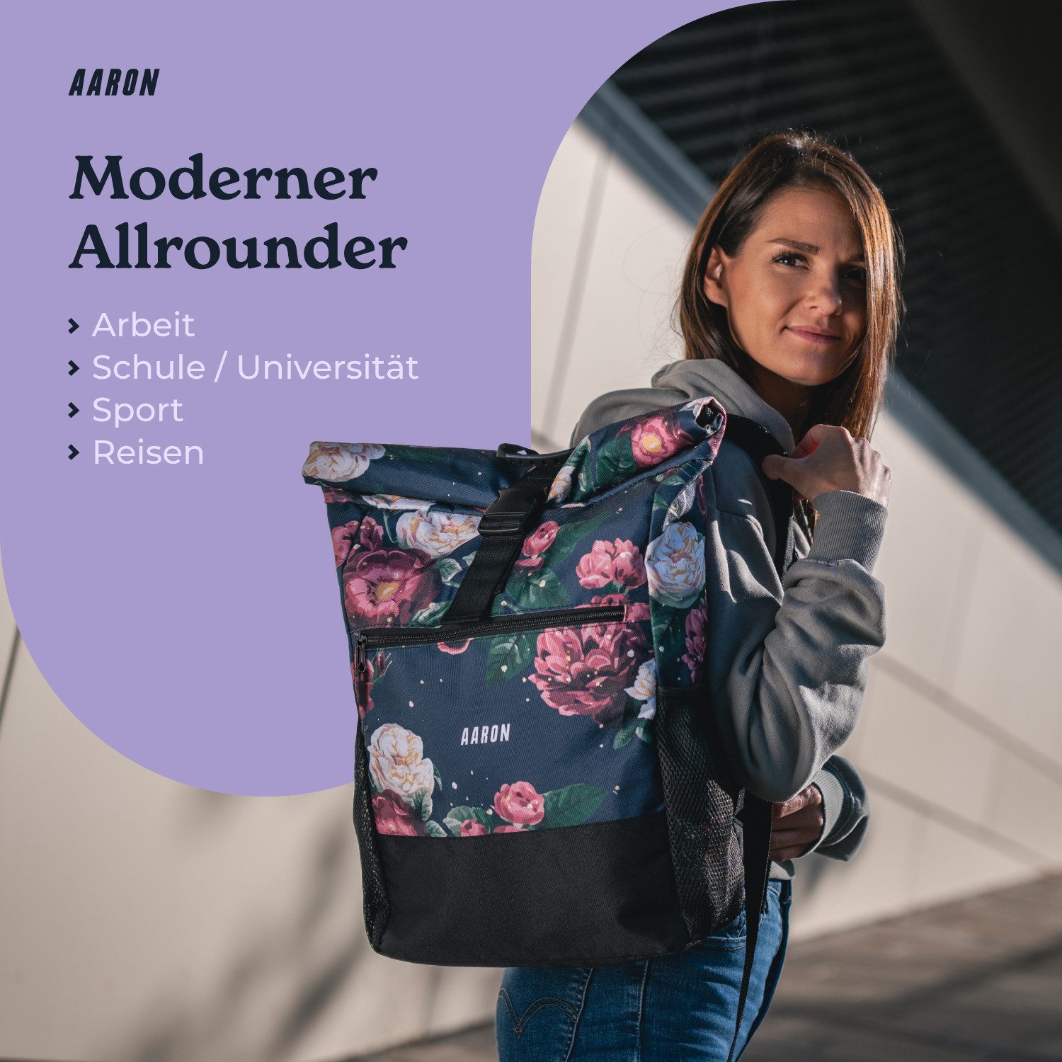 AARON Rucksack Rolltop 2.0 für Damen und Herren 18–26 L recycelt wasserabweisend