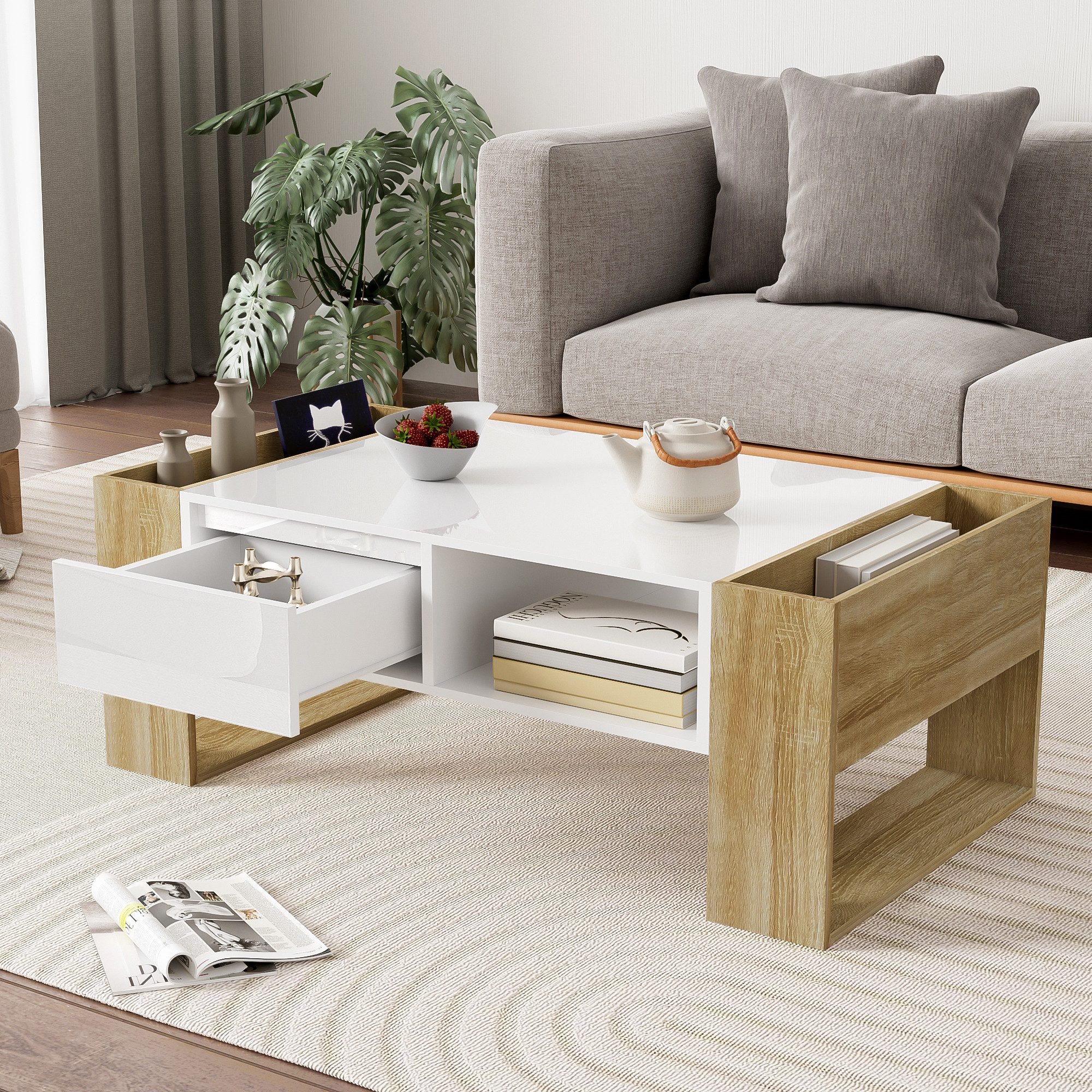 Furnishings Home Couchtisch Moderner,Hochglanz,mit 2 SchubladenundoffenenFä günstig online kaufen