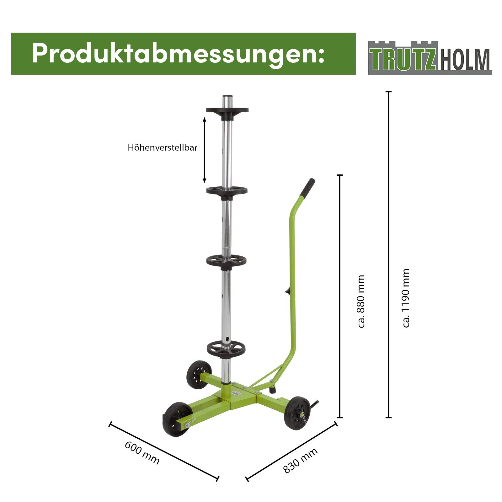 TRUTZHOLM Wheeled Tire Rack Trolley, Single Handle, Tire Stand, Car Tire Cart, Rim Stand for Cars, for 4 Tires, up to 720 mm Tire Width, 1 Piece, Space-Saving