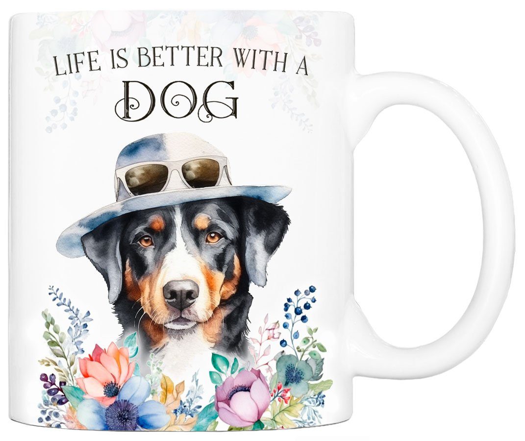 Cadouri Tasse APPENZELLER SENNENHUND - Kaffeetasse für Hundefreunde, Keramik, mit Hunderasse, beidseitig bedruckt, handgefertigt, Geschenk, 330 ml