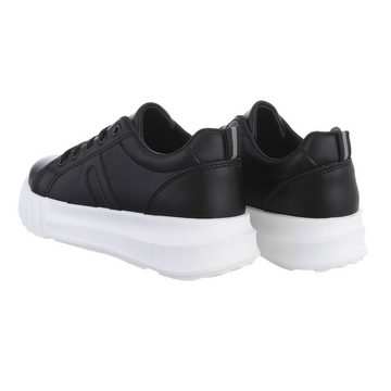 Ital-Design Damen Low-Top Freizeit Sneaker Flach Sneakers Low in Schwarz