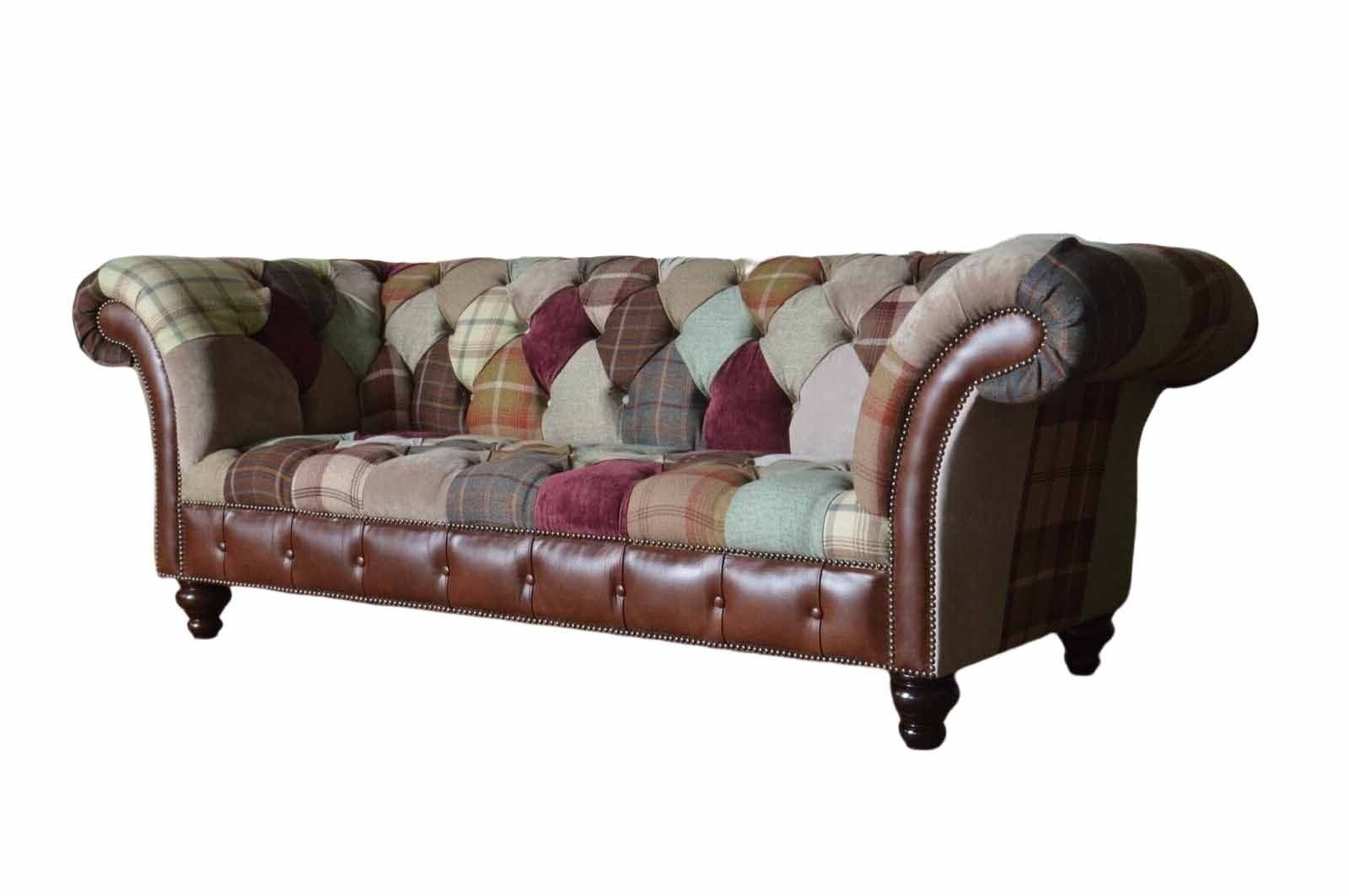 JVmoebel Sofa Sofa 3-Sitzer Couch Design Braun Chesterfield Polster Sitz Textil, Made in Europe