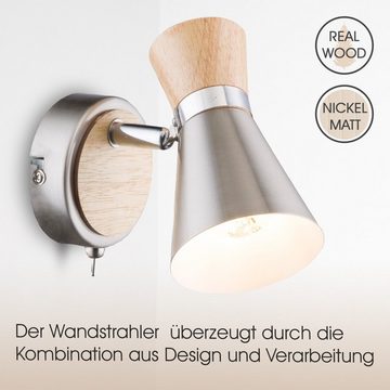 bmf-versand Wandleuchte Wandstrahler SET mit Leuchtmittel LED Wandleuchte Schalter inkl., Innen, Bad, Wandspot Holz Optik, LED wechselbar, Warmweiß, Wohnzimmer, Schlafzimmer, Esszimmer, Küche, Flur