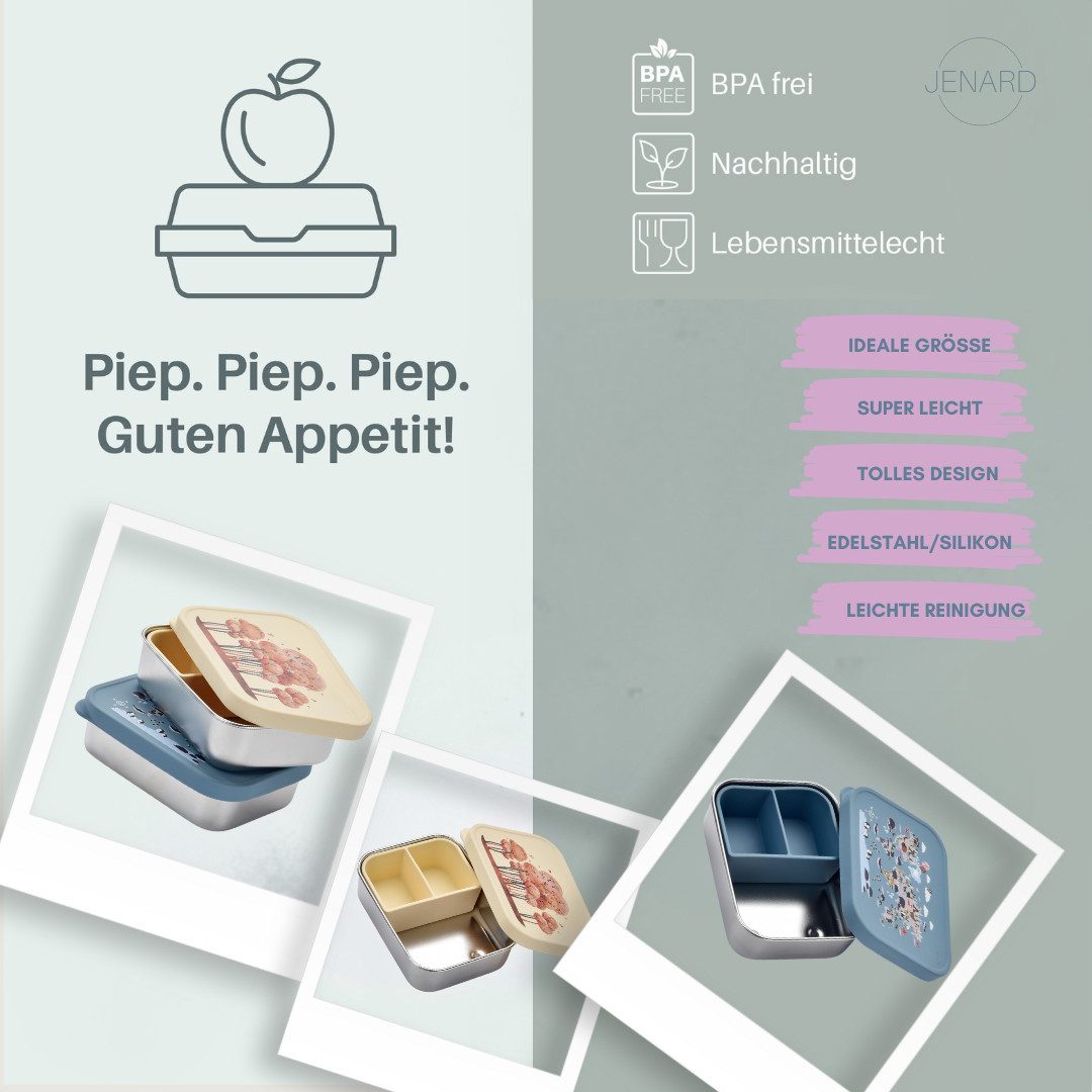 JENARD Lunchbox Kinder Edelstahl auslaufsicher mit Silikondeckel & Trennfach, Edelstahl & Silikon, BPA-frei, lebensmittelecht, robust