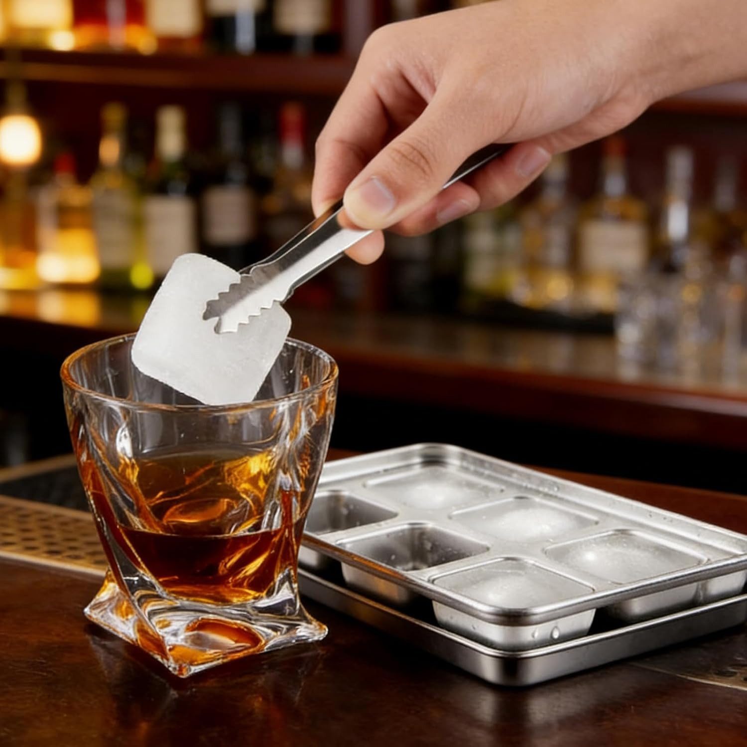 FELIXLEO Eiswürfelform 2er Pack Eiswürfelform Edelstahl 6 Fach Stapelbar Deckel Whiskey, (1-tlg)