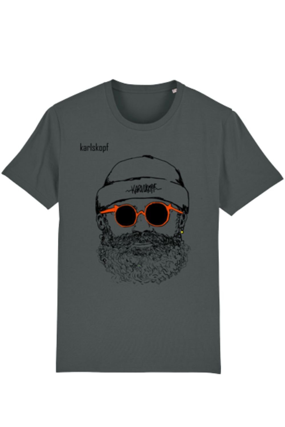 Anthrazit Rundhalsshirt Basic Print-Shirt karlskopf HIPSTER