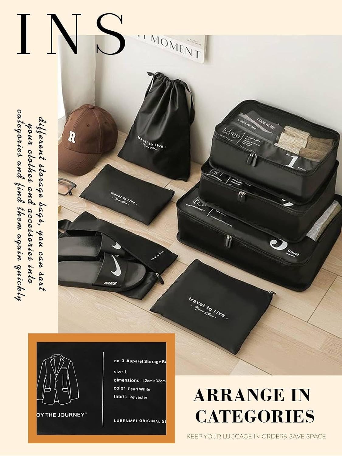 Coonoor Kofferorganizer 7-Teilige Kleidertaschen Packtaschen mit Kosmetiktasche