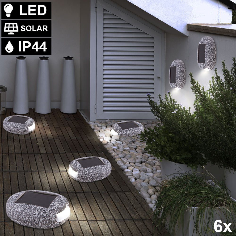 etc-shop Gartenleuchte, LED-Leuchtmittel fest verbaut, 6er Set LED Solar Außen Stein Лампи Terrassen Balkon Deko Garten Weg