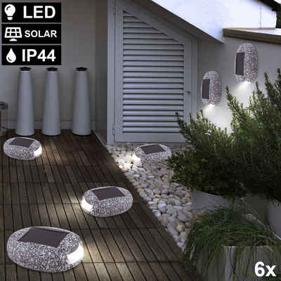 etc-shop Gartenleuchte, LED-Leuchtmittel fest verbaut, 6er Set LED Solar Außen Stein Lampen Terrassen Balkon Deko Garten Weg
