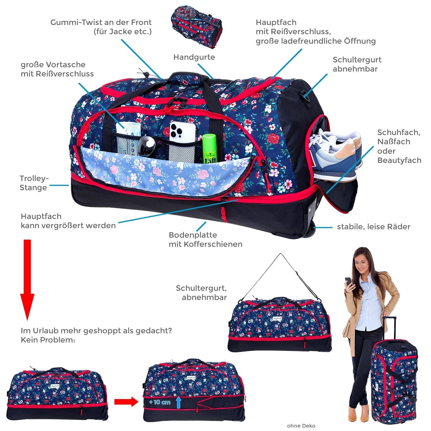 ELEPHANT Weichgepäck-Trolley Cruiser Trolley 100-135 L Reisetasche Travel Flower, Damen Tasche Softcase Gepäck Reise Urlaub Trolly