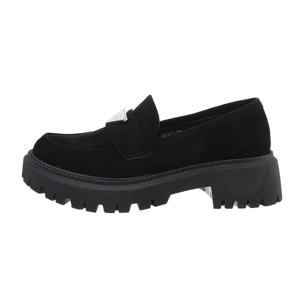 Ital-Design Damen Mokassins mit feiner Verzierung Slipper (84989521) Blockabsatz Mokassins in Schwarz