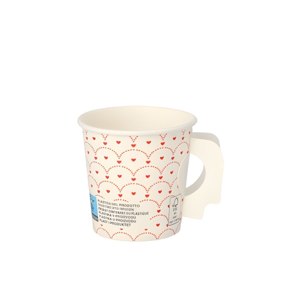 PAPSTAR Einwegbecher 500 x Becher mit Henkel Pappe 0,1 l Ø 6,3 cm 6,2 cm weiss Hjärtan, Pappe, beschichtet