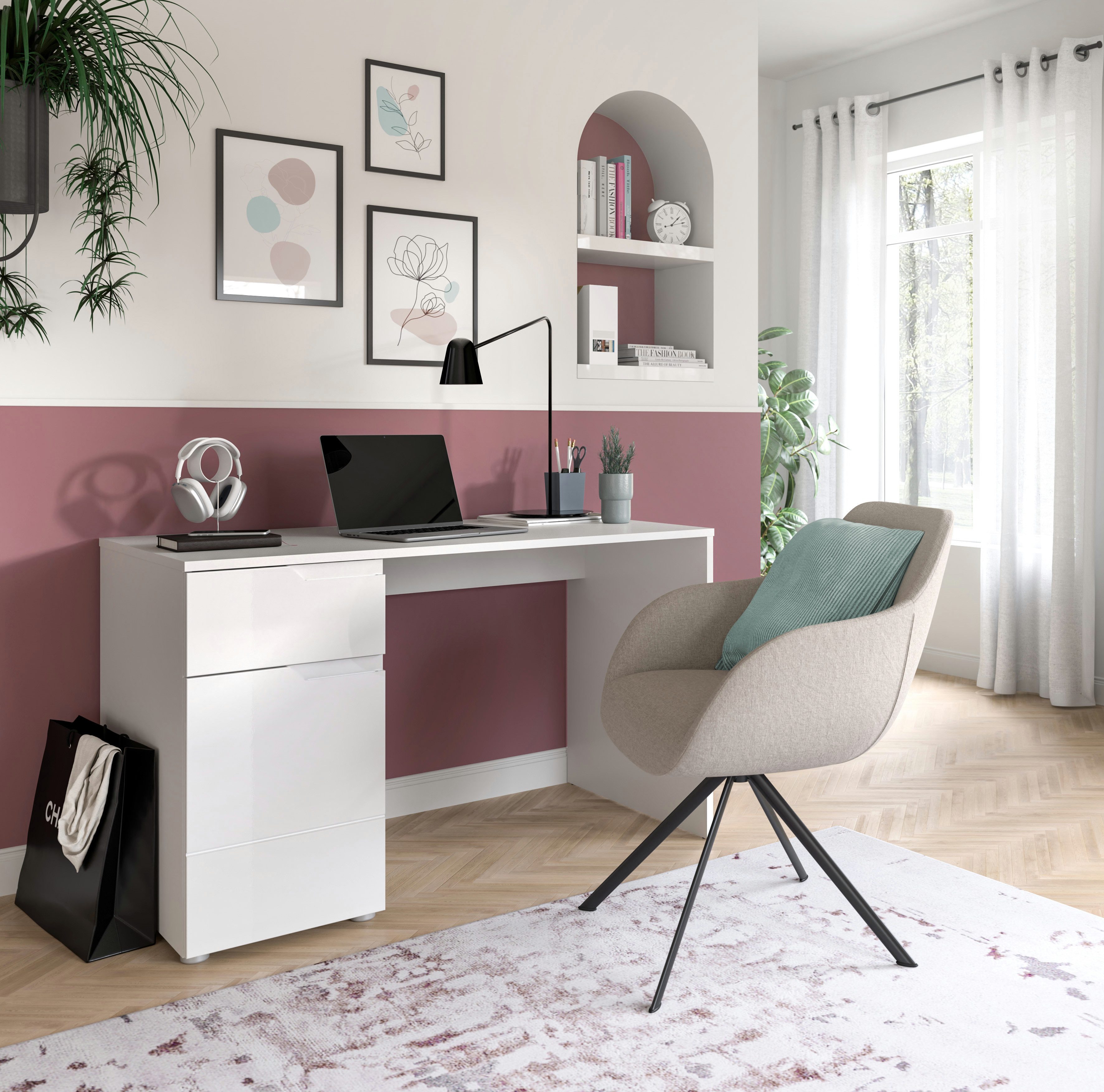 INOSIGN Schreibtisch CAPRI, 1 Schubkasten & 1Tür inkl. eingefasster Griffmu günstig online kaufen