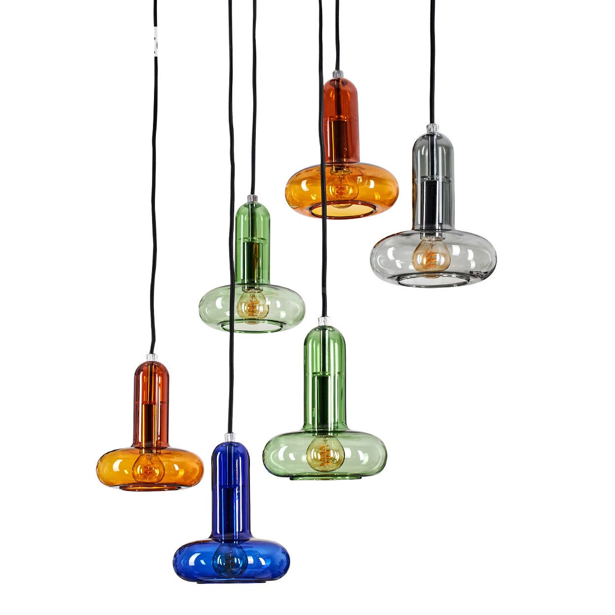 hofstein Pendelleuchte Pendellampe aus Metall/Glas in Schwarz/Bernstein/Rau günstig online kaufen