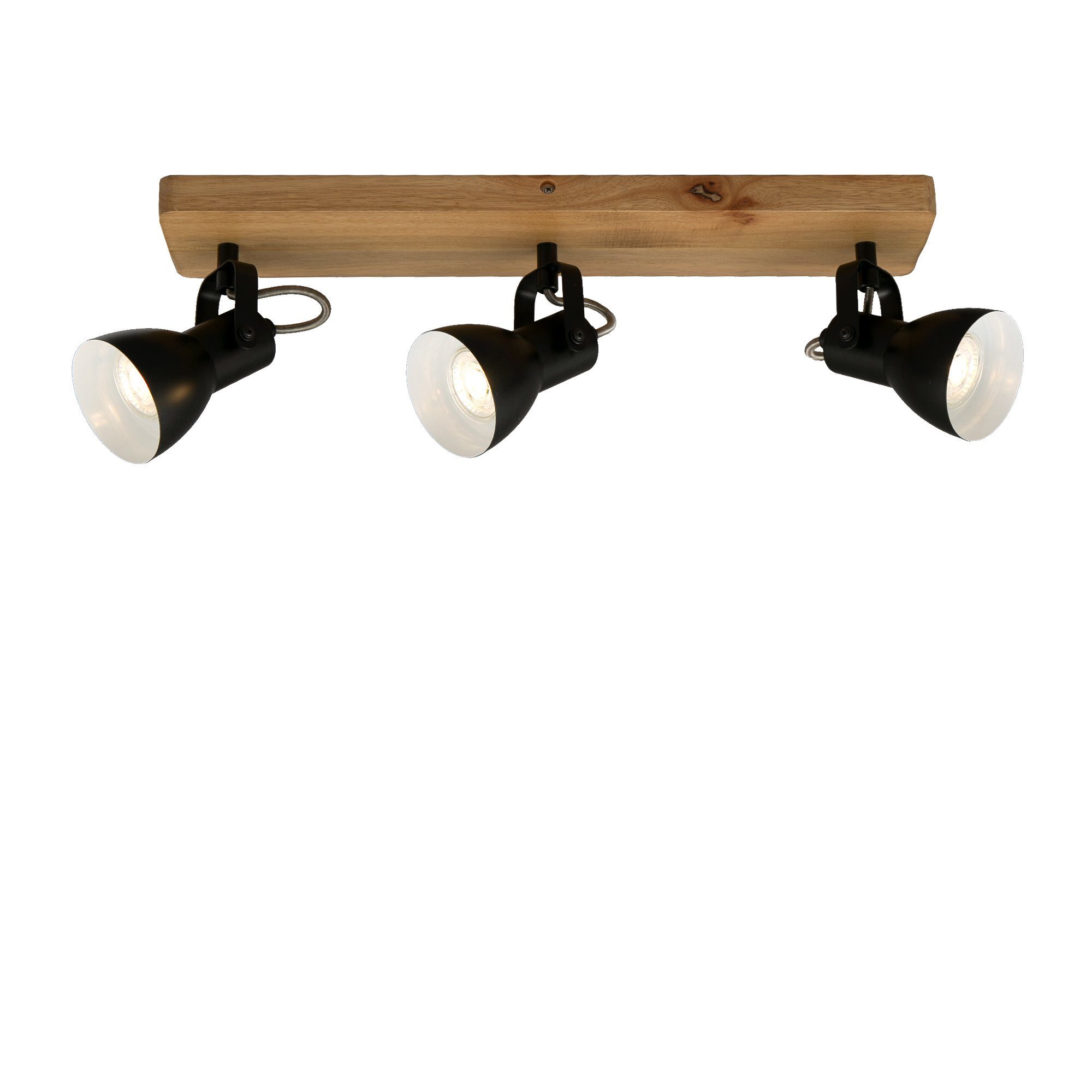 Briloner Leuchten LED GU10, 2902-035, schwenkbar, Warmweiß, max.35W, Deckenspots retro, Deckenlampe, Flur Schwarz, 48x10x13,5cm, Wohnzimmer, Holz, ohne Leuchtmittel