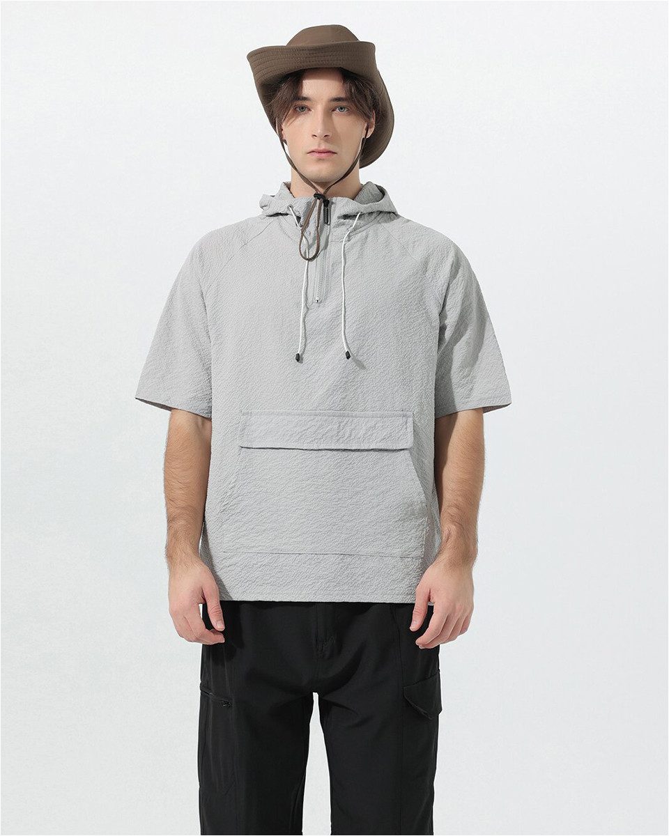 YOUTHUP T-Shirt Herren Freizeit Halbzip T-shirt mit Kapuze und großer Känguru-Tasche