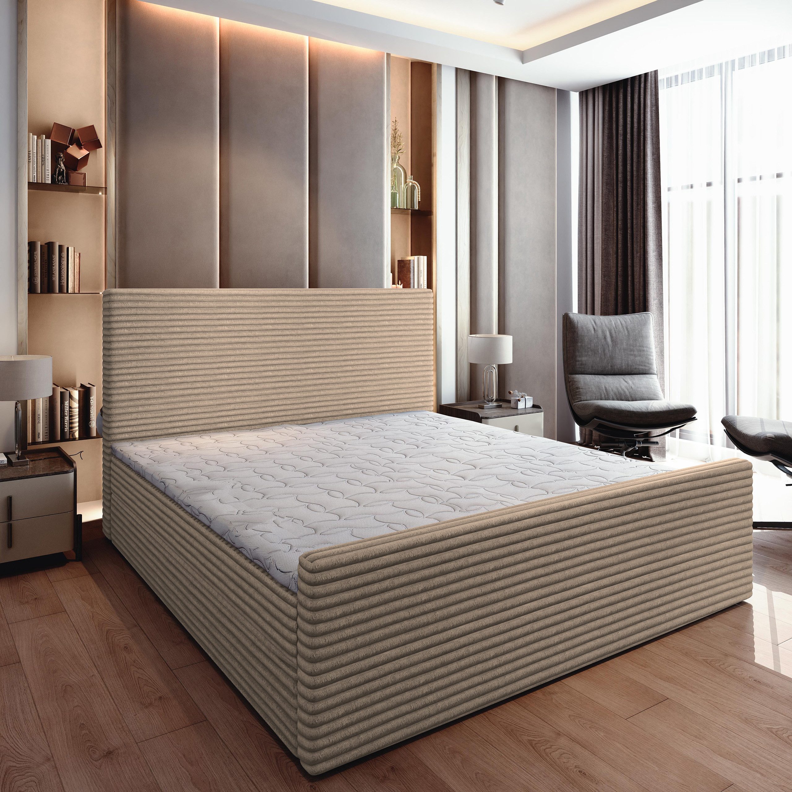 Masseno Boxbett BRENTO 140x200 cm mit Bonell Matratze und Topper, Doppelbett, Polsterbett mit Kopfteil, Boxspringbett