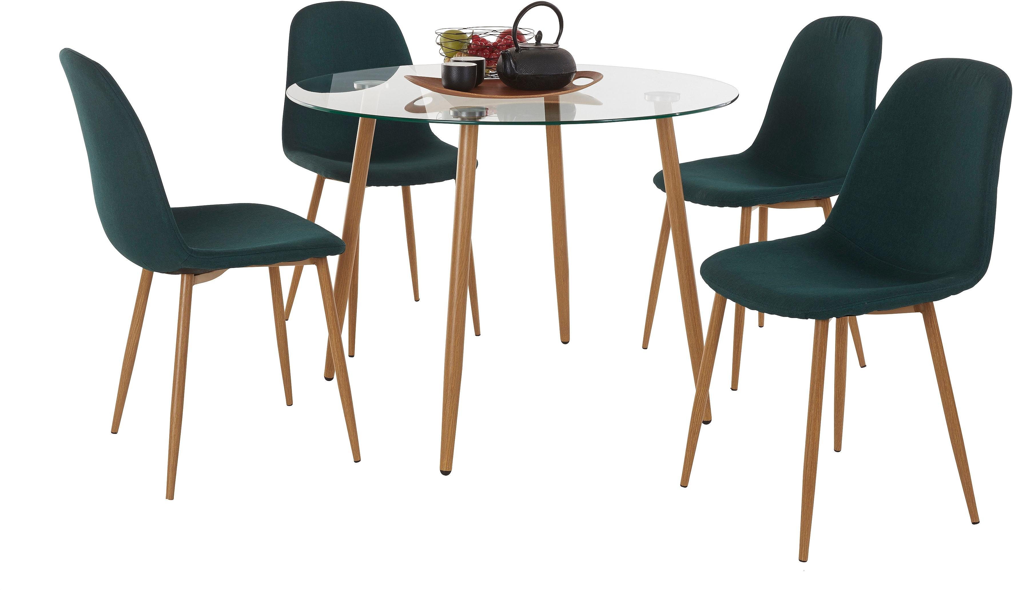 (Webstoff) Miller, 5-tlg), (Set, Glastisch Stühlen mit INOSIGN Essgruppe 4 dunkelgrün
