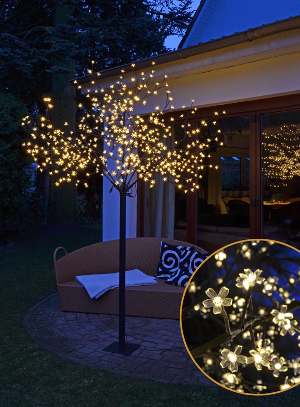 Spetebo LED Baum LED Kirschblütenbaum - 250 cm - warmweiß, An / Aus, LED, warmweiß, Lichterbaum warm weiß beleuchtet für den Aussenbereich
